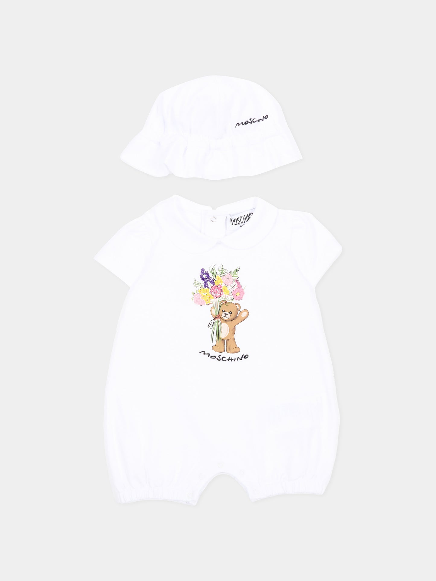 Pagliaccetto bianco per neonata con Teddy Bear,Moschino Kids,MDY01B LFA06 10101
