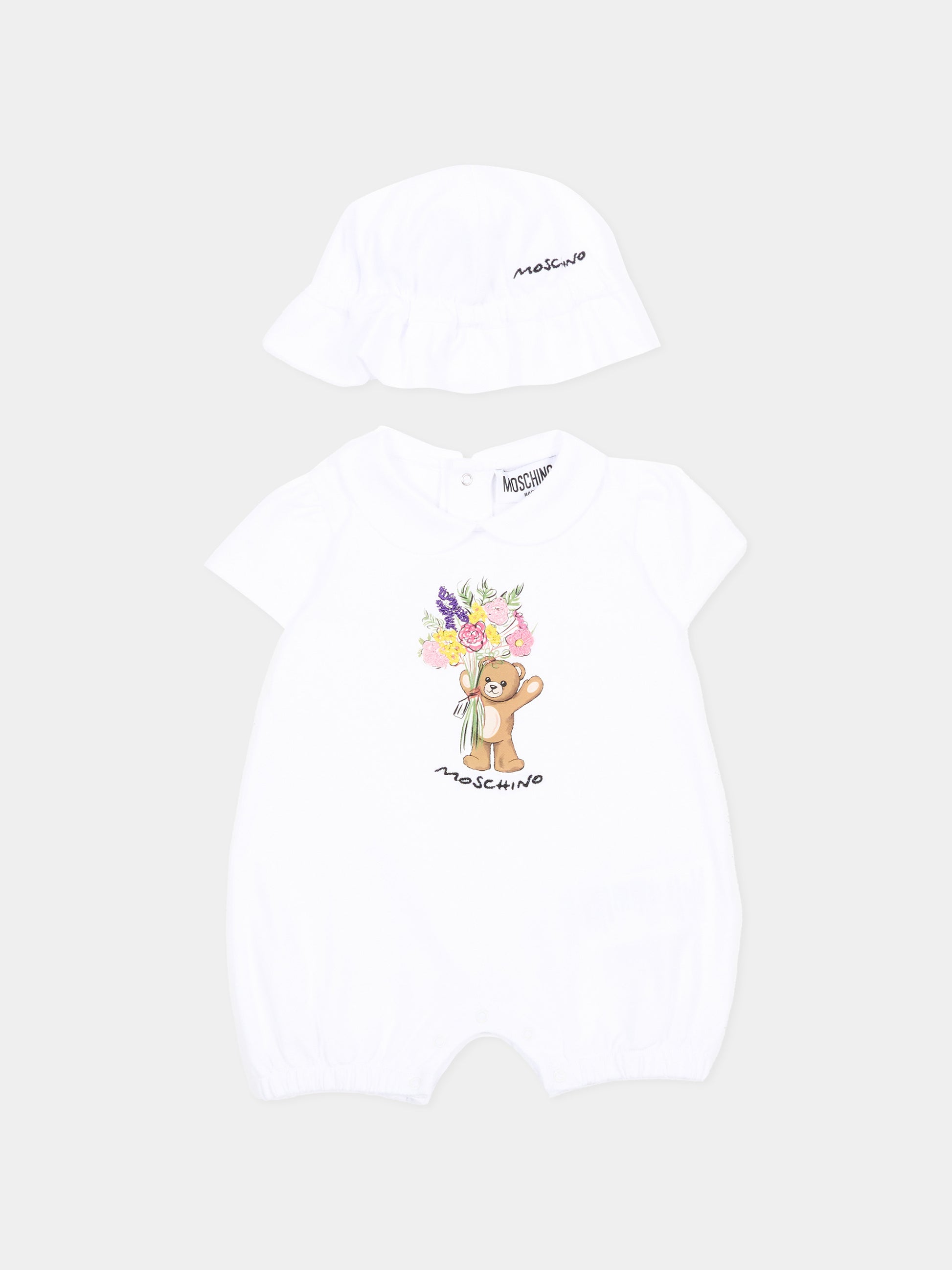 Pagliaccetto bianco per neonata con Teddy Bear,Moschino Kids,MDY01B LFA06 10101