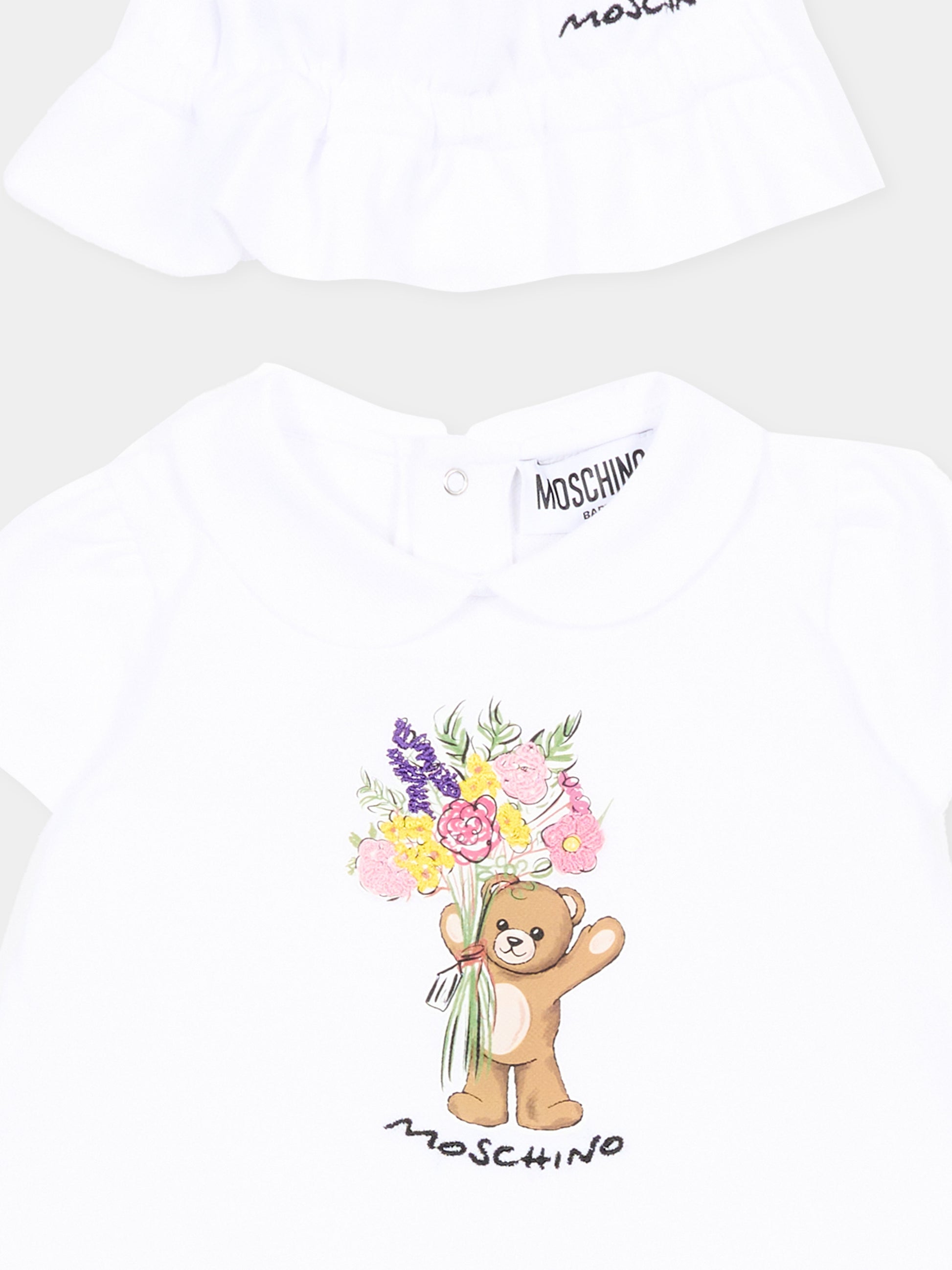 Pagliaccetto bianco per neonata con Teddy Bear,Moschino Kids,MDY01B LFA06 10101