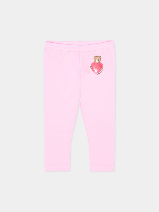 Leggings rosa per neonata con Teddy Bear,Moschino Kids,MIP032 LBA00 51473
