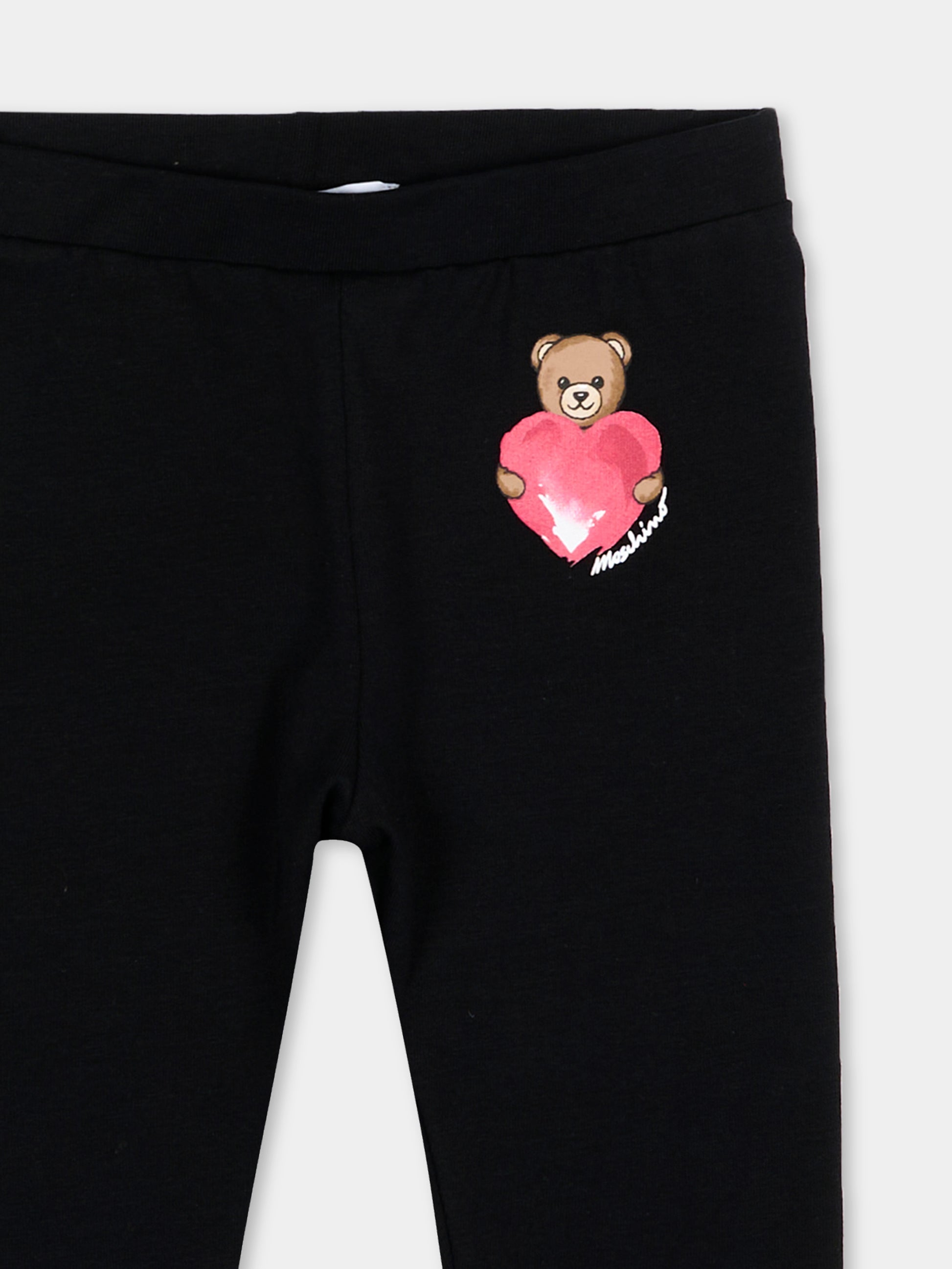 Leggings nero per neonata con Teddy Bear,Moschino Kids,MIP032 LBA00 60100