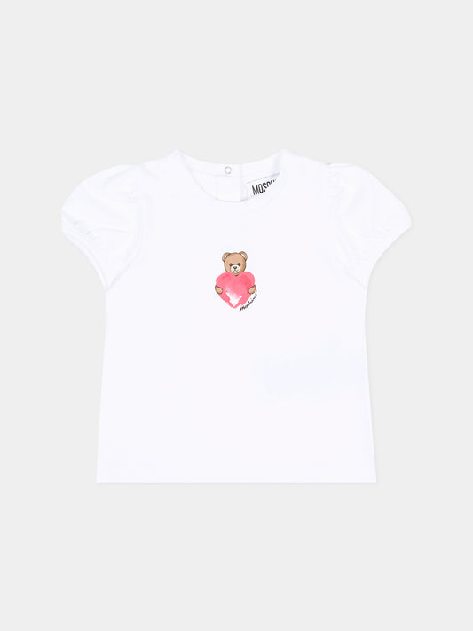 T-shirt bianca per neonata con Teddy Bear,Moschino Kids,MLM02B LBA00 10101
