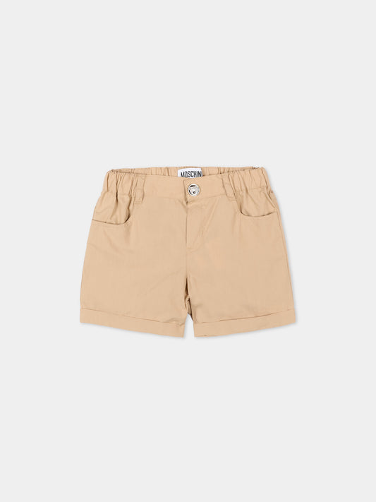 Shorts beige per neonati con logo,Moschino Kids,MNQ00R LLA10 20829