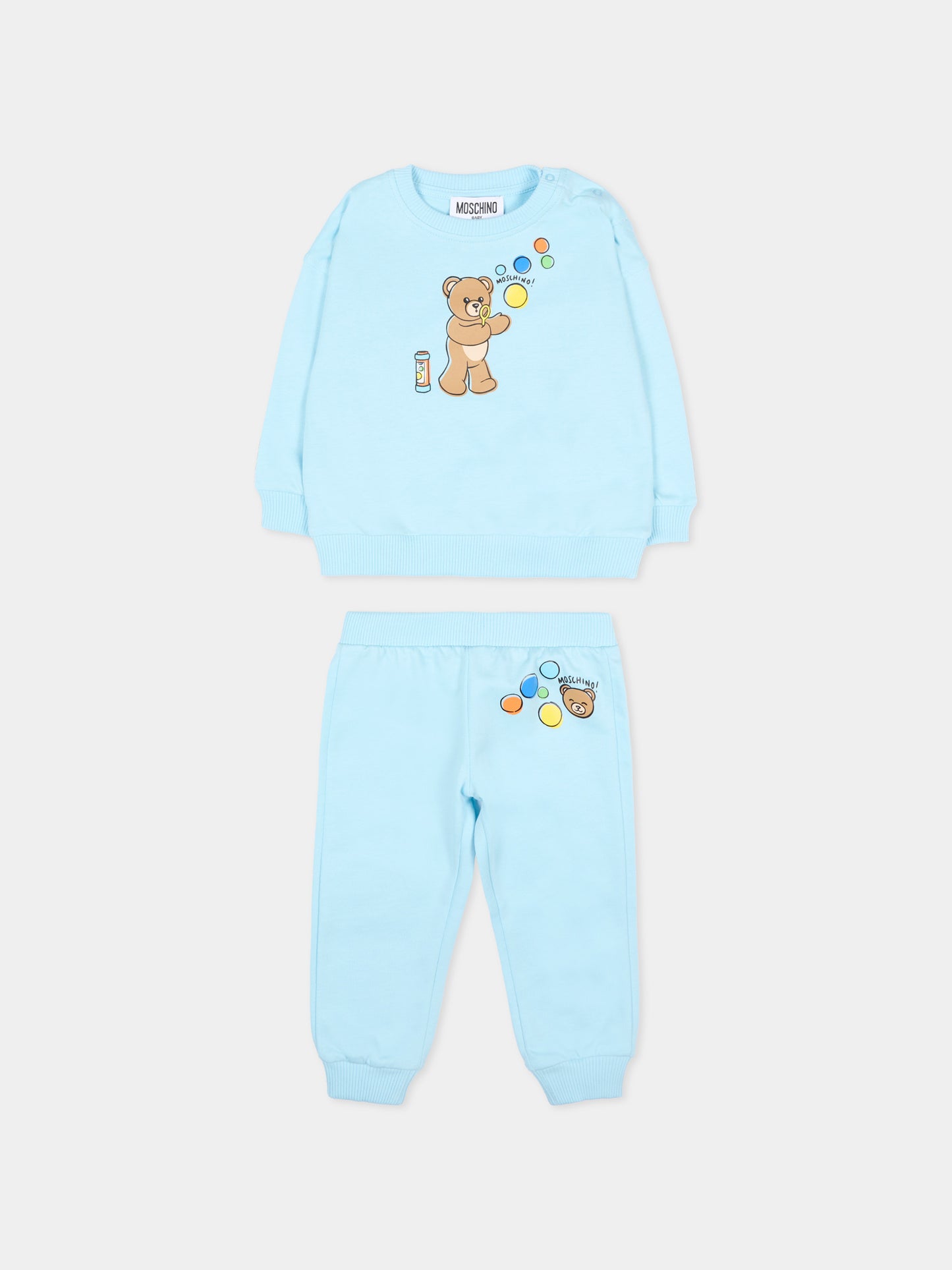 Completo sportivo celeste per neonato con Teddy Bear,Moschino Kids,MSK039 LCA19 40304