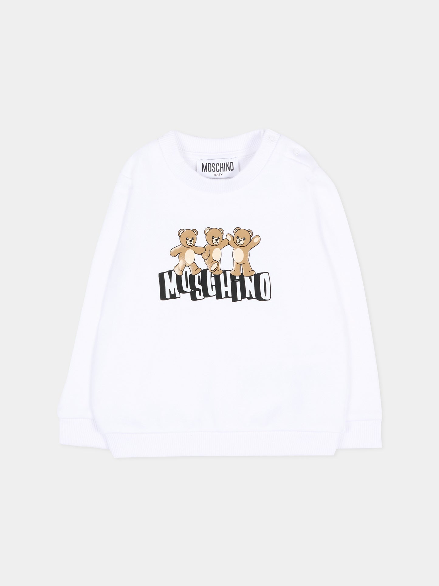 Felpa bianca per neonati con Teddy Bear,Moschino Kids,MTF060 LCA89 10101