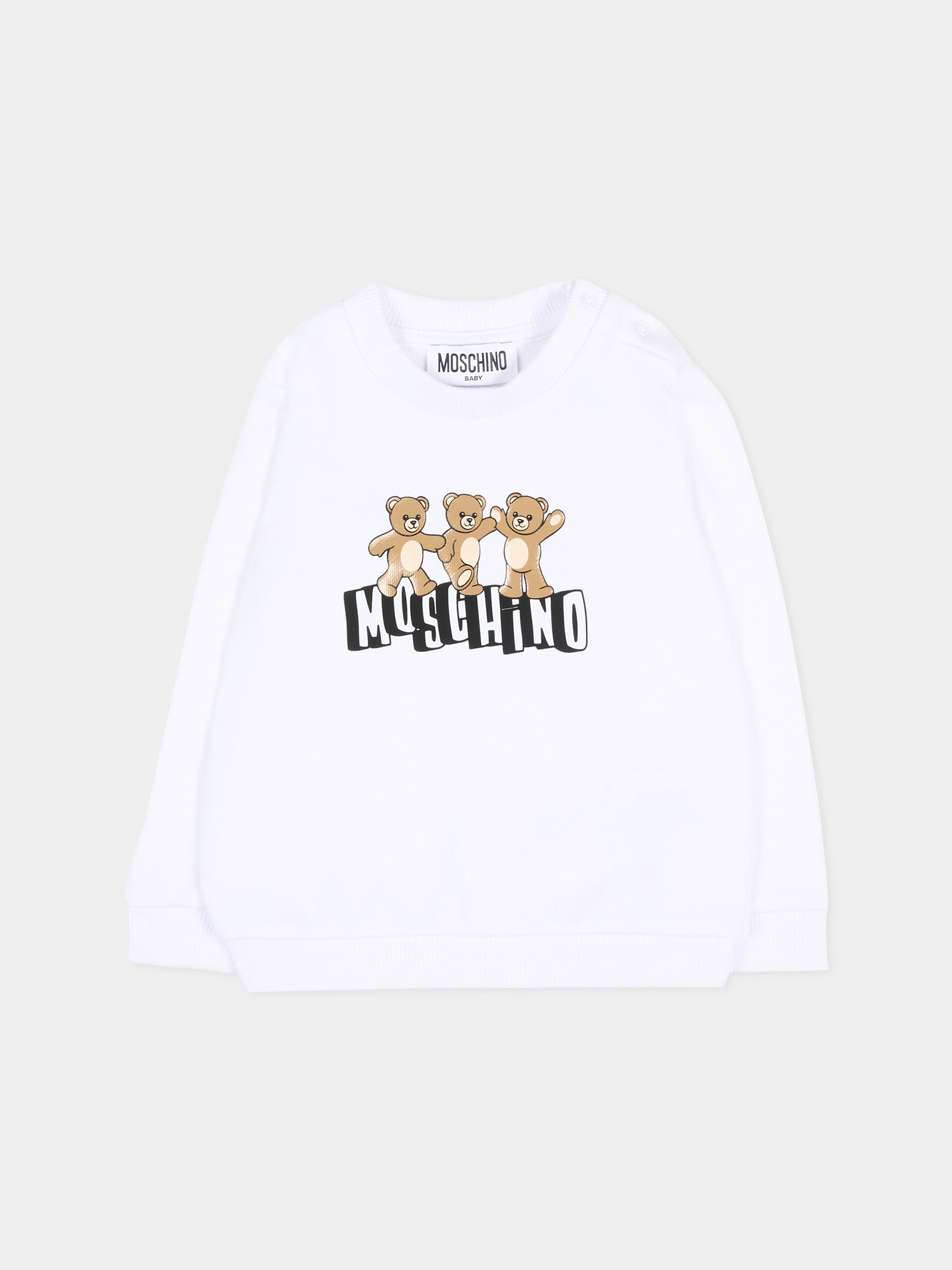 Felpa bianca per neonati con Teddy Bear,Moschino Kids,MTF060 LCA89 10101