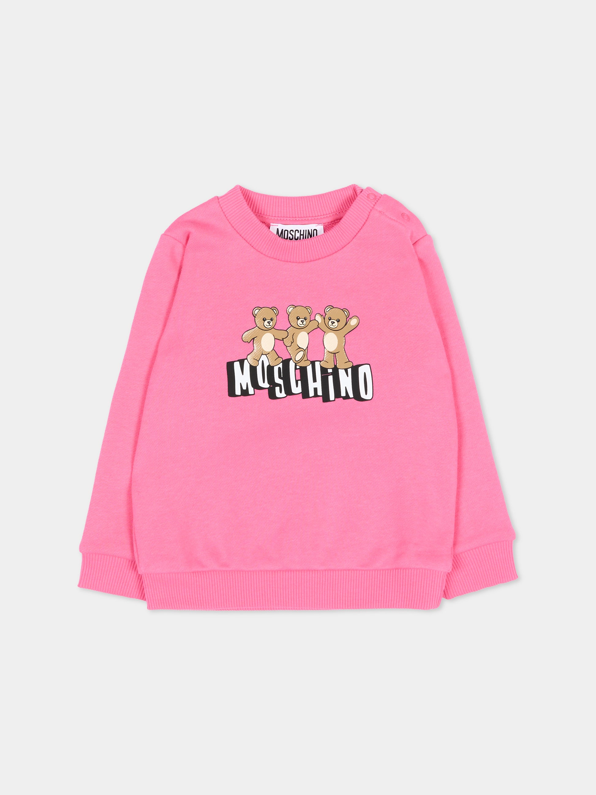 Felpa fucsia per neonata con Teddy Bear,Moschino Kids,MTF060 LCA89 50533