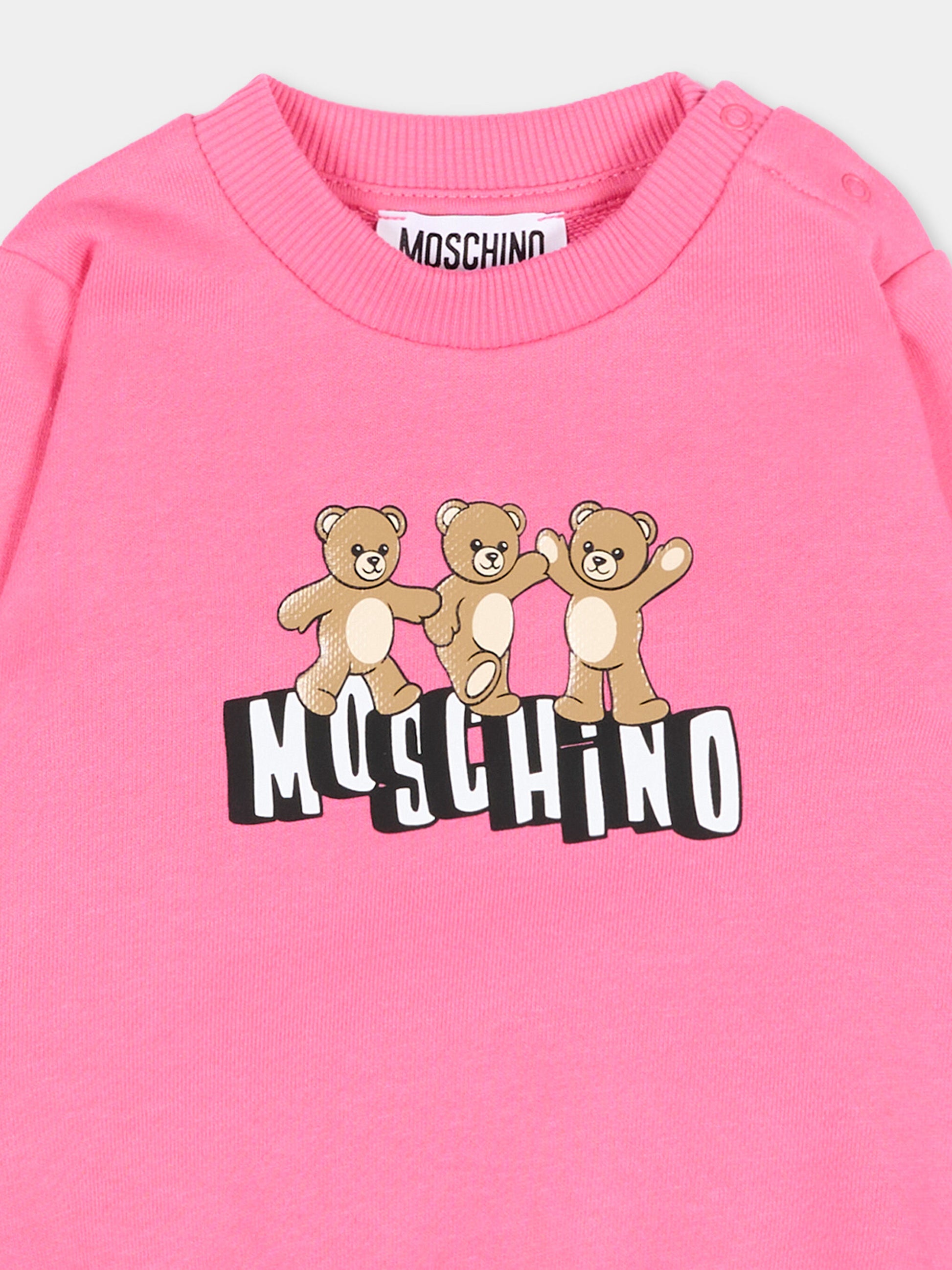 Felpa fucsia per neonata con Teddy Bear,Moschino Kids,MTF060 LCA89 50533