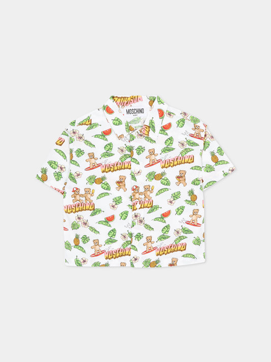 Camicia bianca per neonato con Teddy Bear,Moschino Kids,MUC01L LLB64 83657