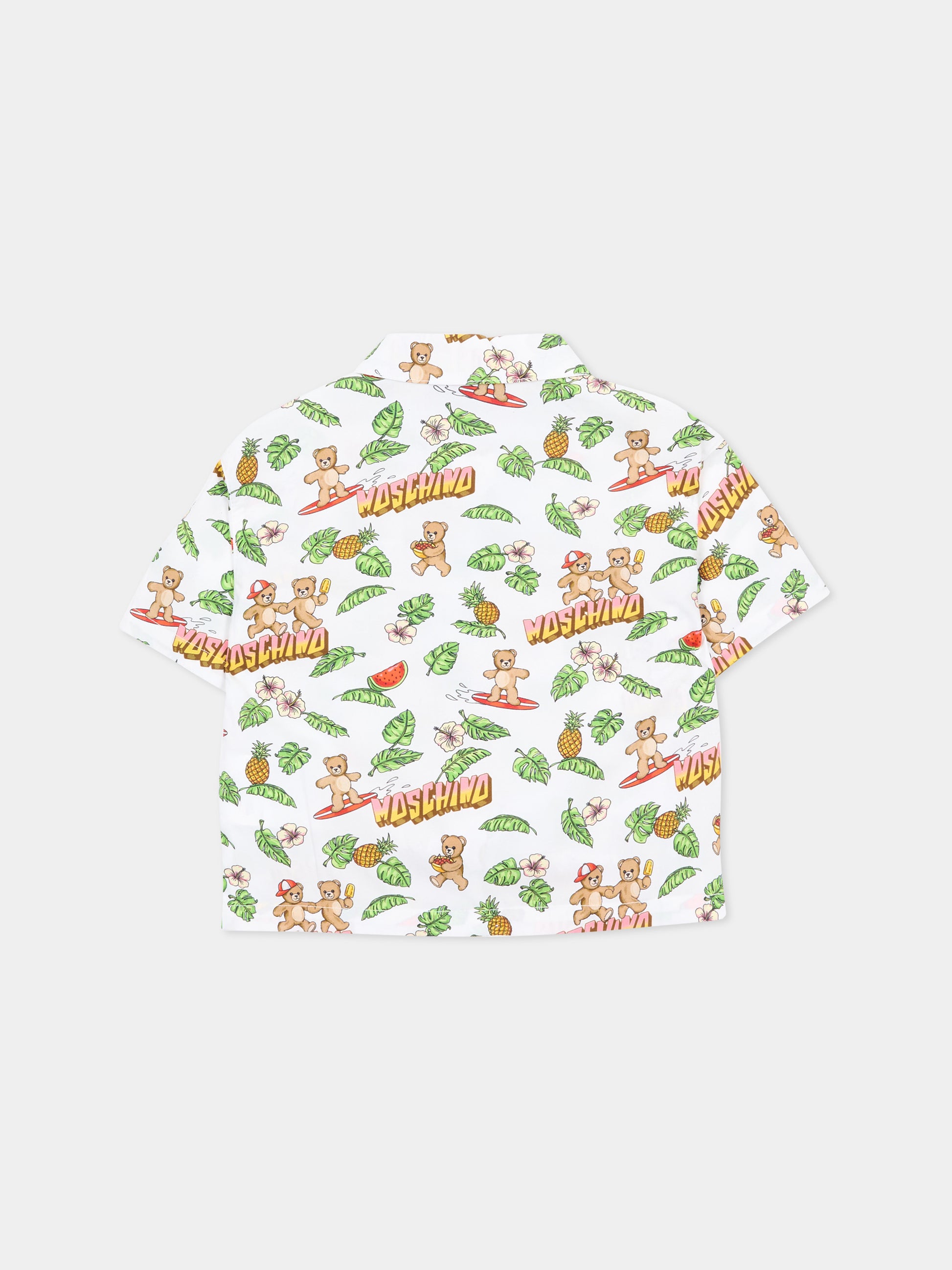 Camicia bianca per neonato con Teddy Bear,Moschino Kids,MUC01L LLB64 83657