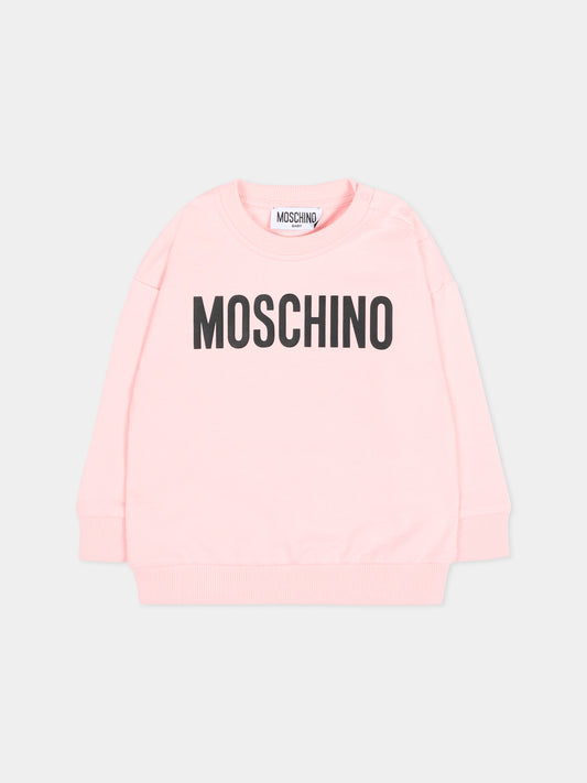 Felpa rosa per neonata con logo,Moschino Kids,MUF06C LCA52 50209