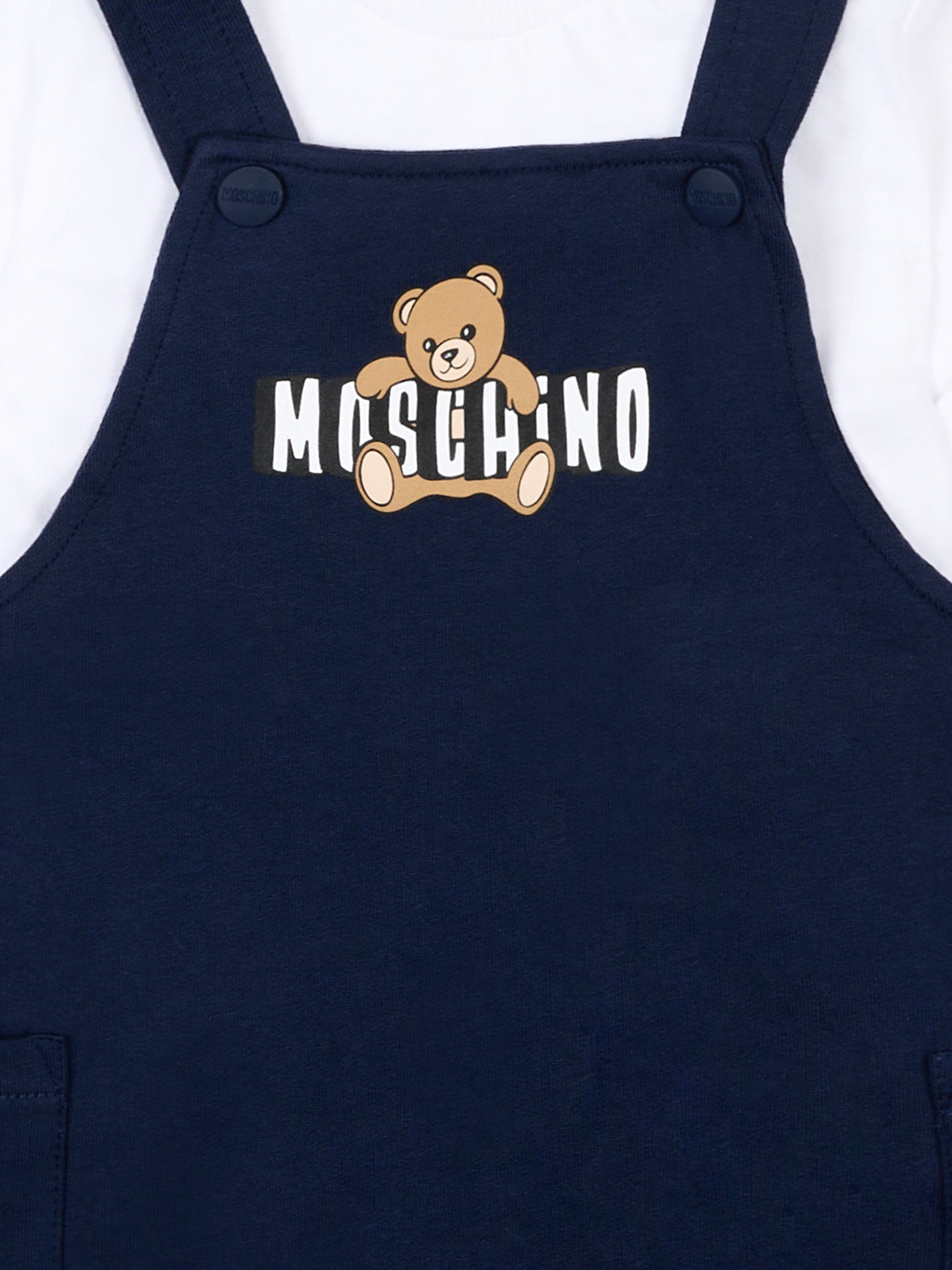 Salopette blu per neonato con Teddy Bear,Moschino Kids,MUG01T LCA19 83240