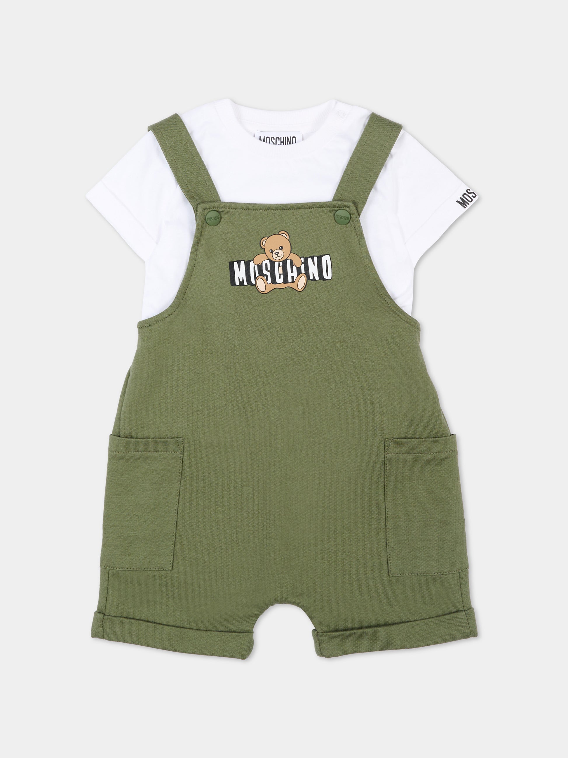 Salopette verde per neonato con Teddy Bear,Moschino Kids,MUG01T LCA19 83698