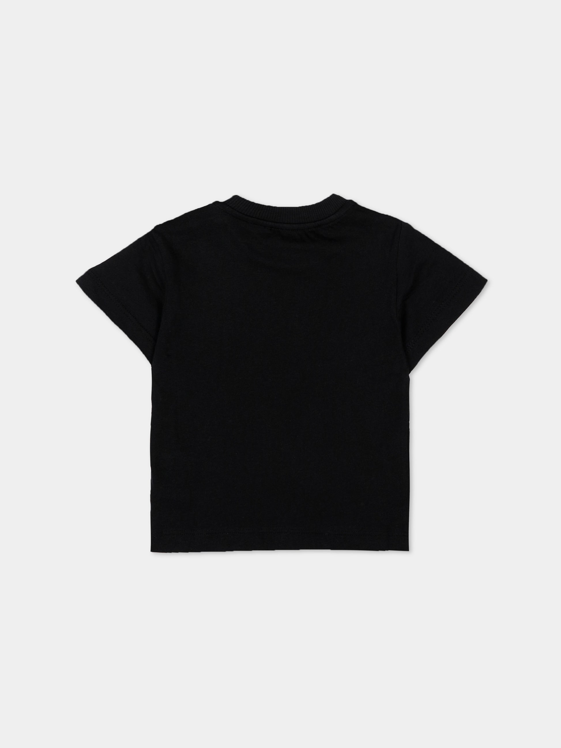 T-Shirt nera per neonati con logo e Teddy Bear,Moschino Kids,MUM04K LAA17 60100