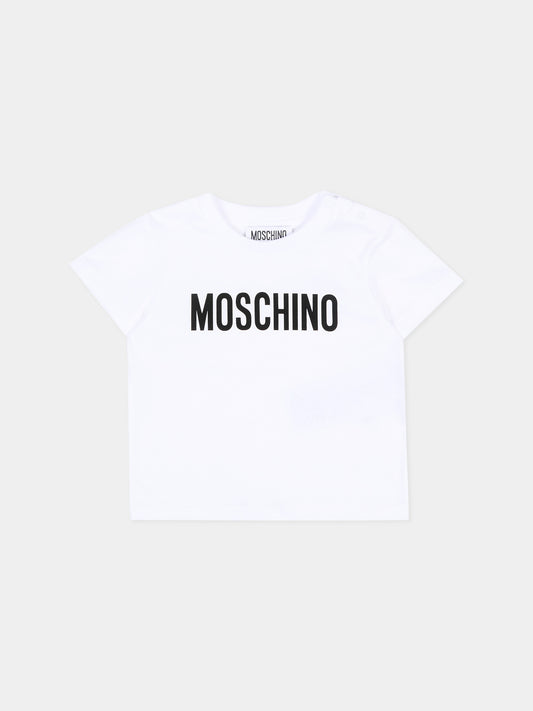 T-Shirt bianca per neonati con logo,Moschino Kids,MUM04U LAA02 10101