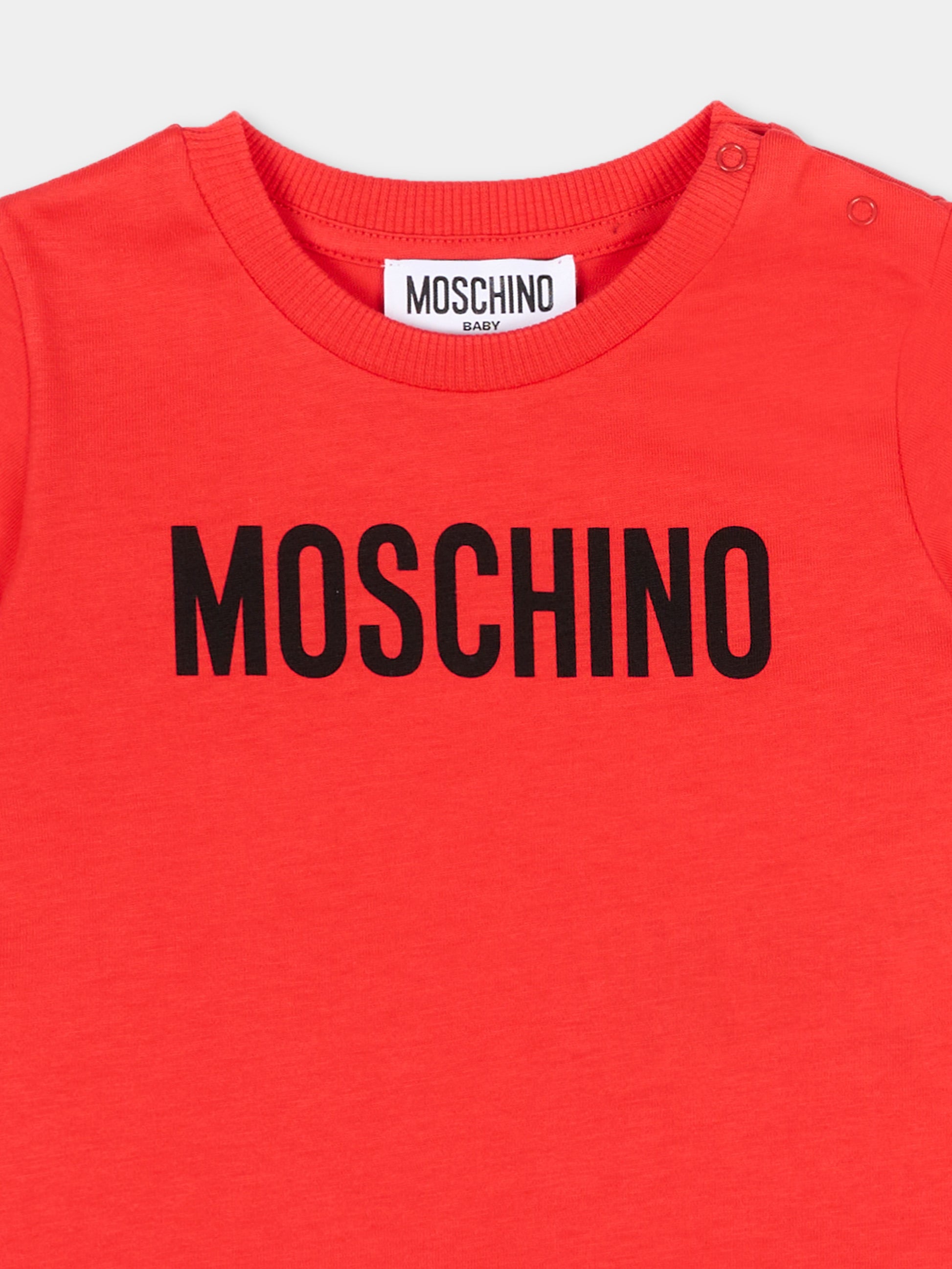 T-Shirt rossa per neonati con logo,Moschino Kids,MUM04U LAA02 50109