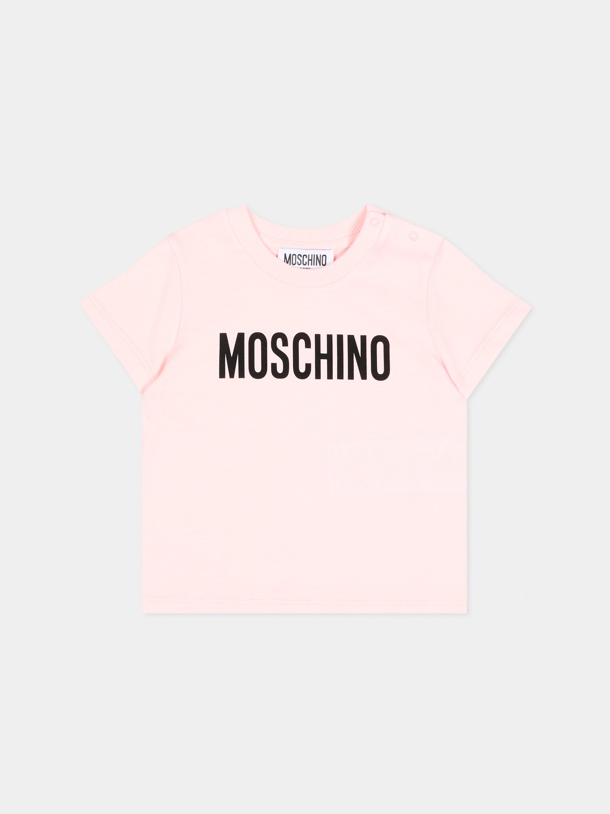 T-Shirt rosa per neonata con logo,Moschino Kids,MUM04U LAA02 50209