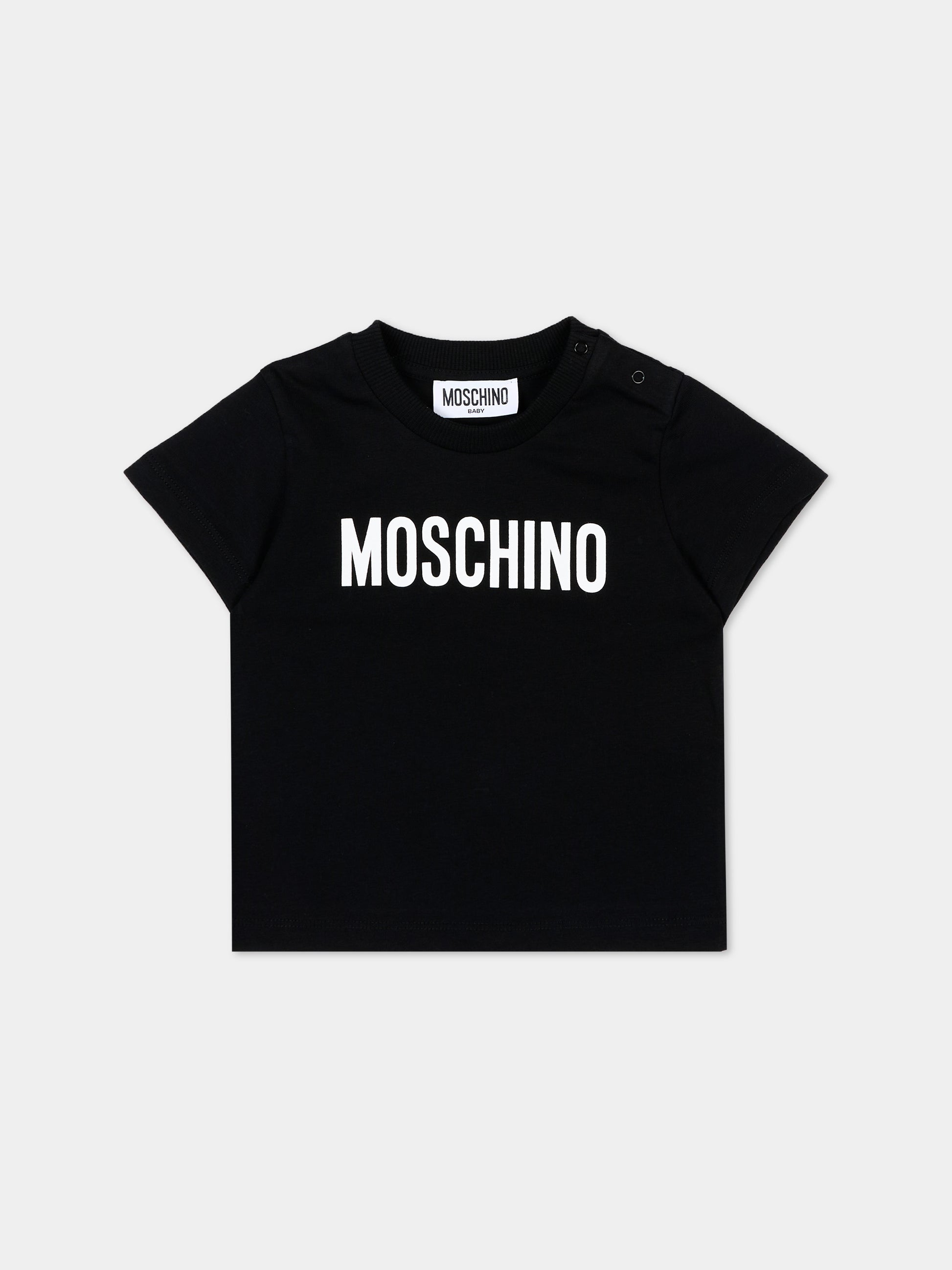 T-Shirt nera per neonati con logo,Moschino Kids,MUM04U LAA02 60100