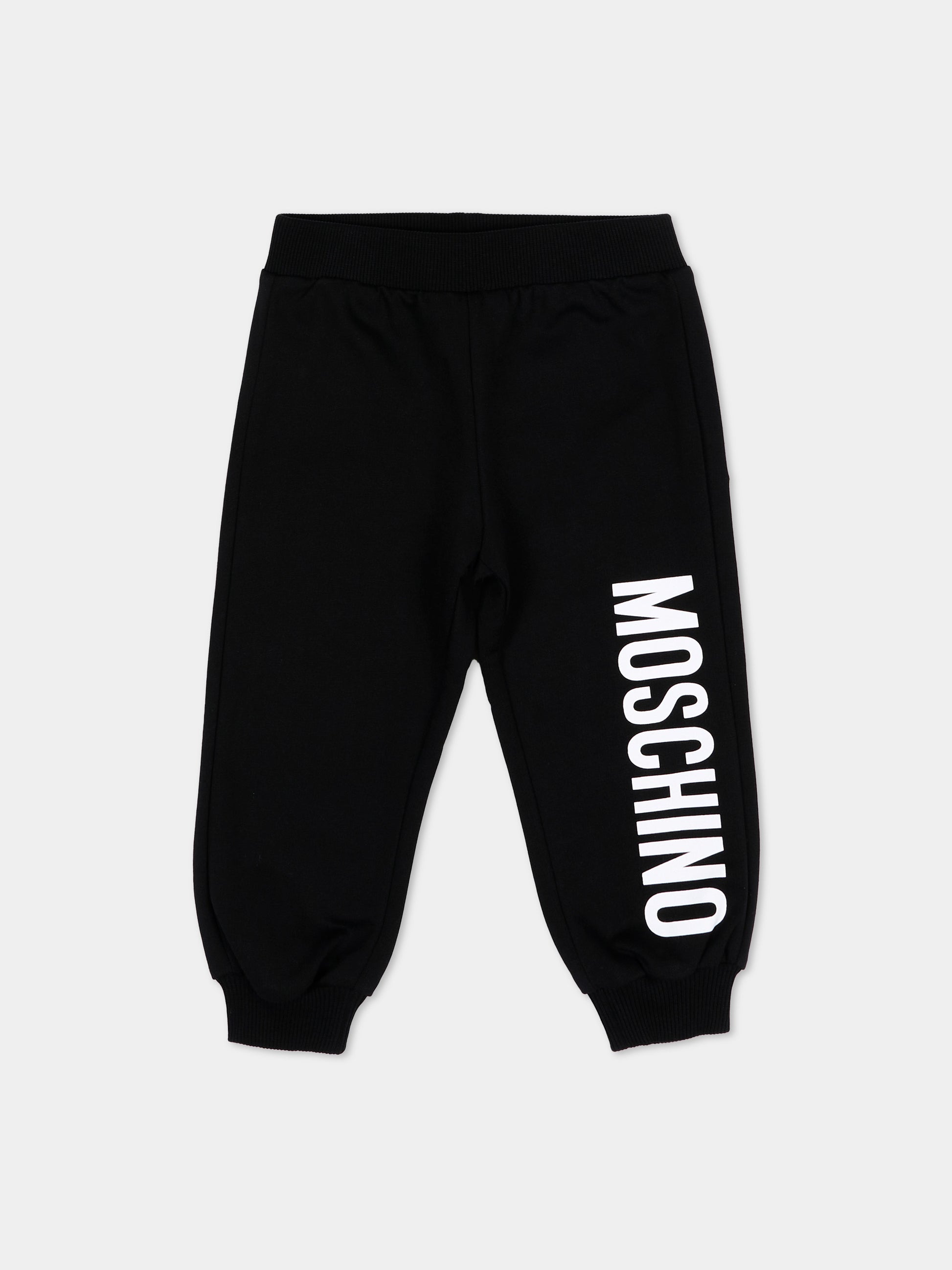 Pantalone sportivo nero per neonati con logo,Moschino Kids,MUP05W LCA19 60100
