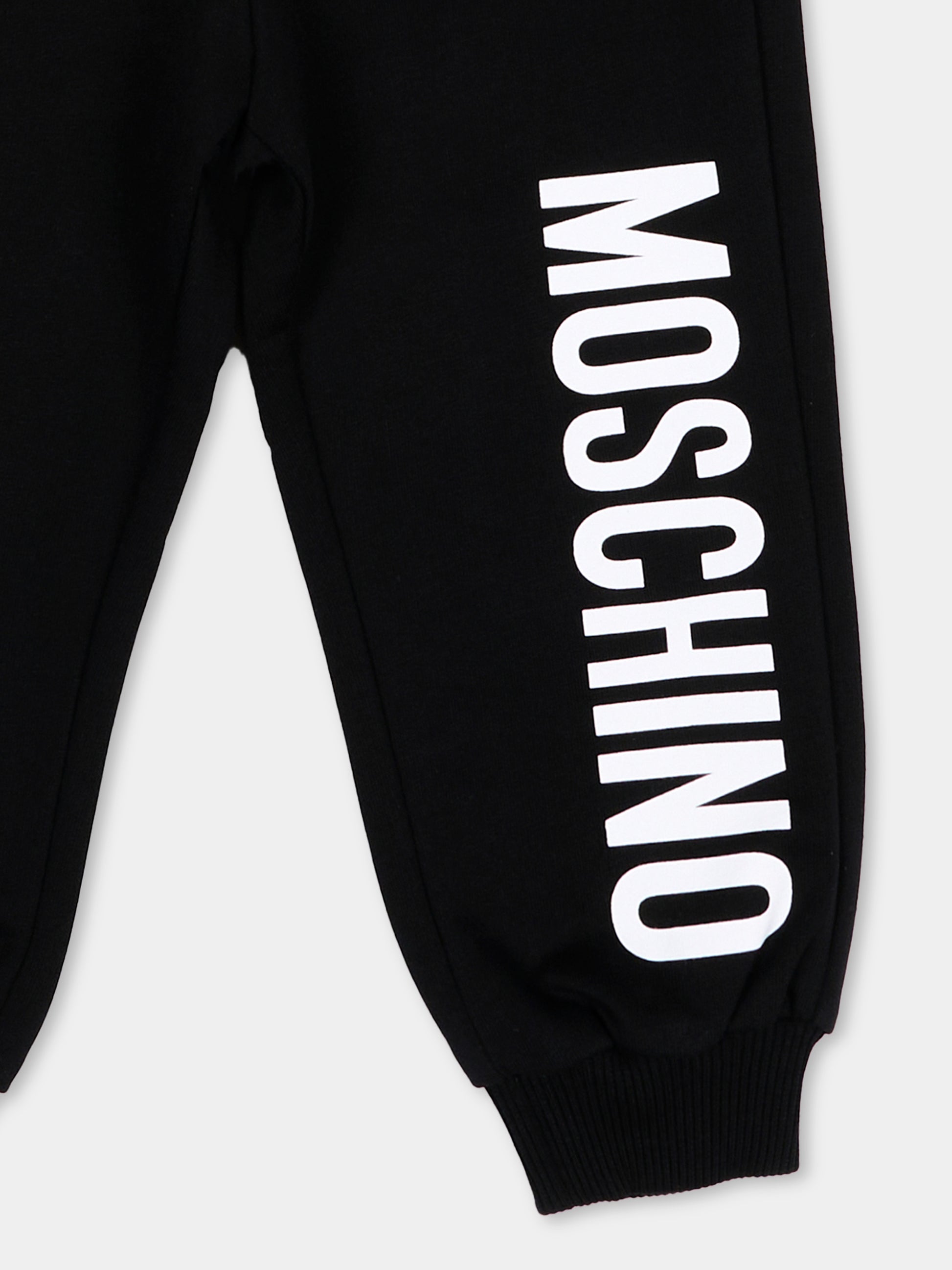 Pantalone sportivo nero per neonati con logo,Moschino Kids,MUP05W LCA19 60100