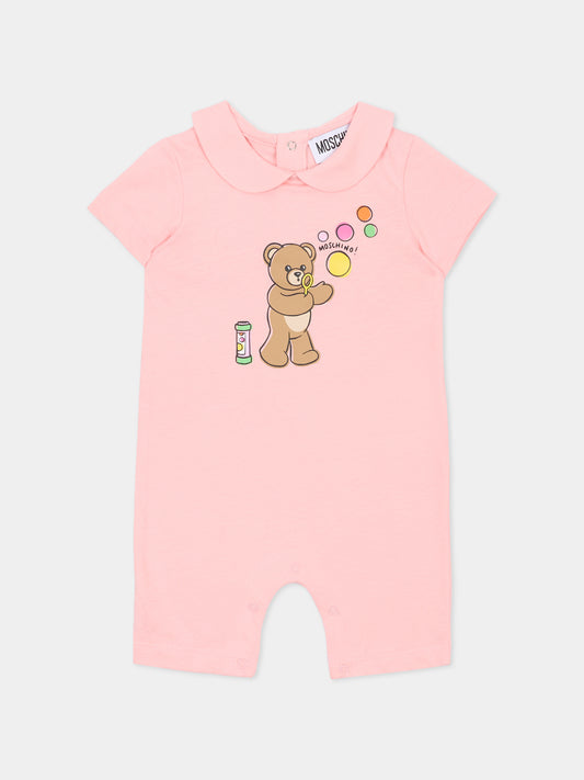 Pagliaccetto rosa per neonata con Teddy Bear e bolle di sapone,Moschino Kids,MUT04M LAA03 50209