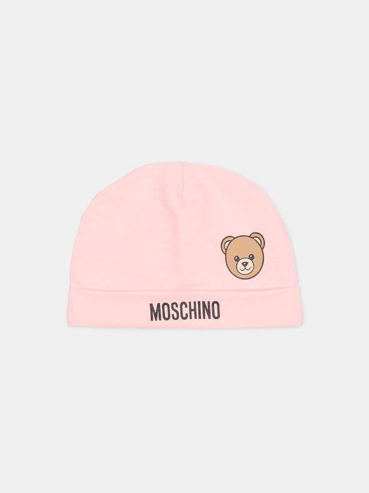 Cappello rosa per neonata con Teddy Bear,Moschino Kids,MUX05U LCA19 50209
