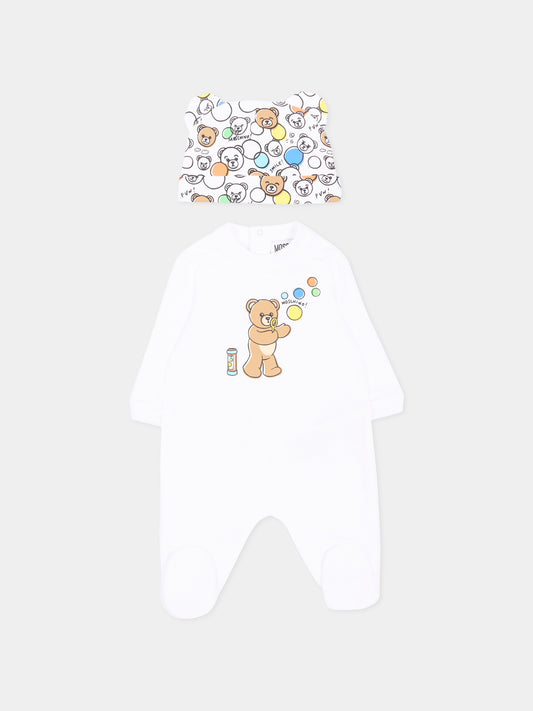Set tutina bianco per neonati con teddy bear,Moschino Kids,MUY092 LCA19 10101