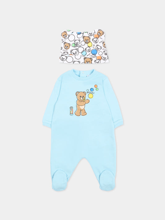 Set tutina celeste per neonato con teddy bear,Moschino Kids,MUY092 LCA19 40304