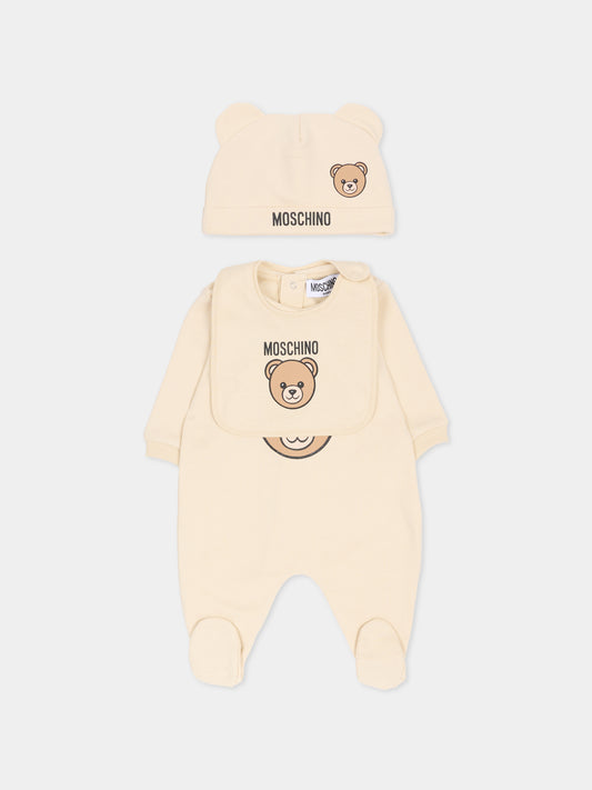 Set tutine beige per neonati con Teddy Bear,Moschino Kids,MUY097 LCA19 20404