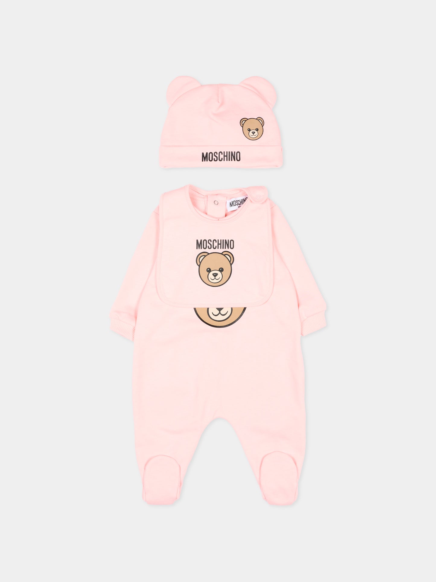 Set tutine rosa per neonata con Teddy Bear,Moschino Kids,MUY097 LCA19 50209