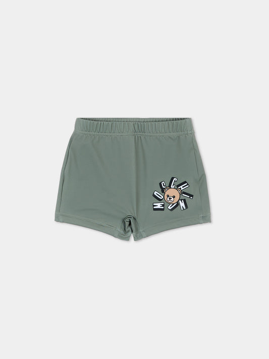 Boxer mare verde per neonato con logo,Moschino Kids,MXL006 LKA11 30037