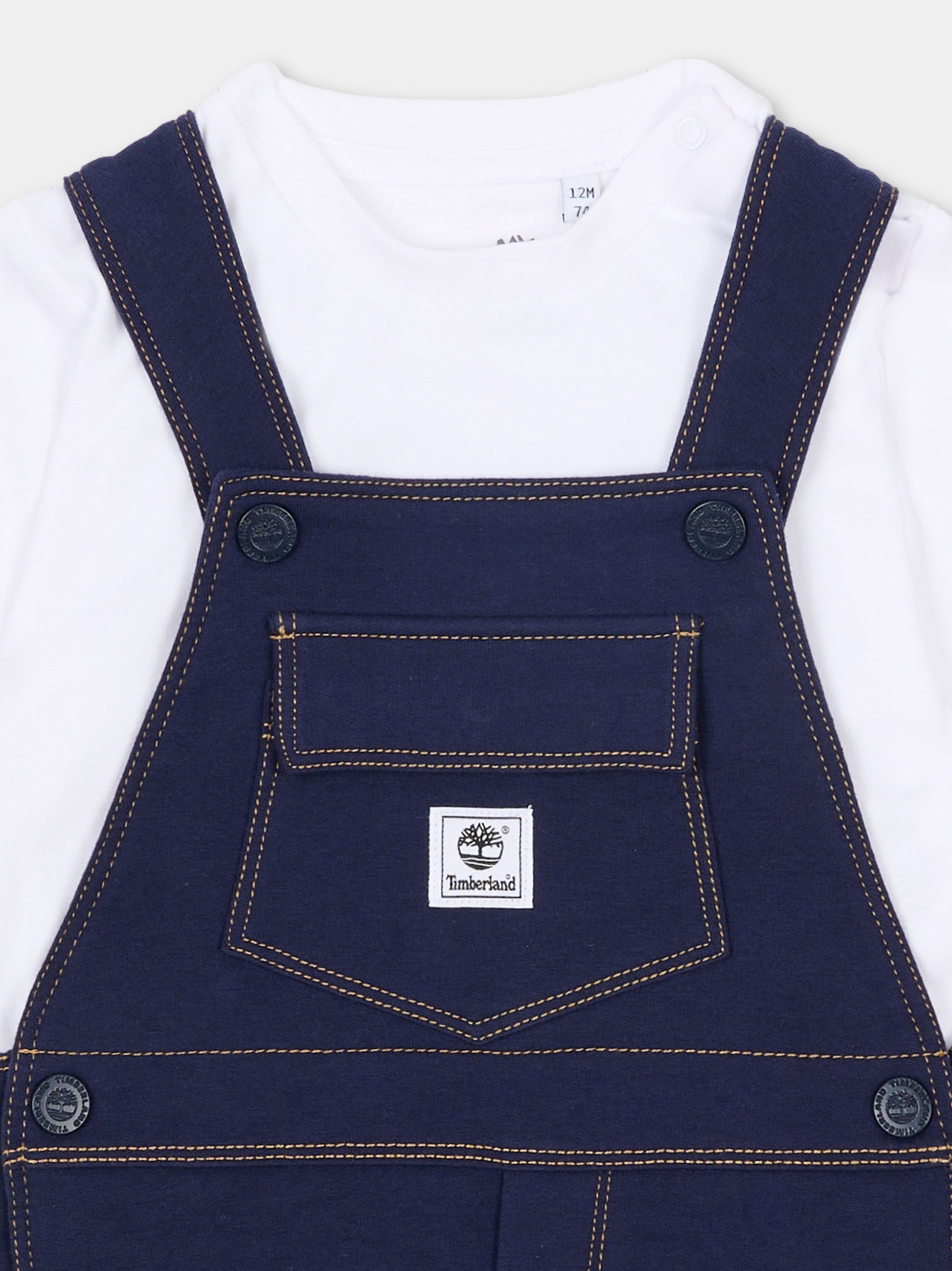 Salopette blu per neonato con logo,Timberland,T60886 85T