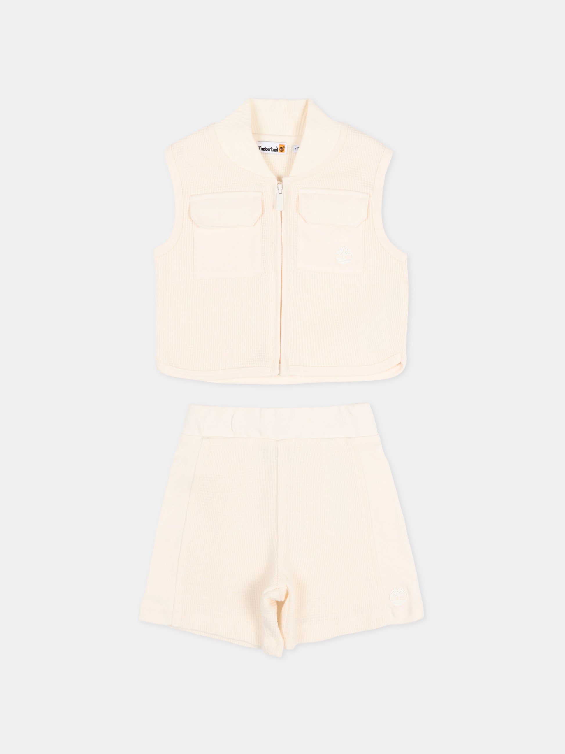 Completo sportivo avorio per neonato con logo,Timberland,T60889 127