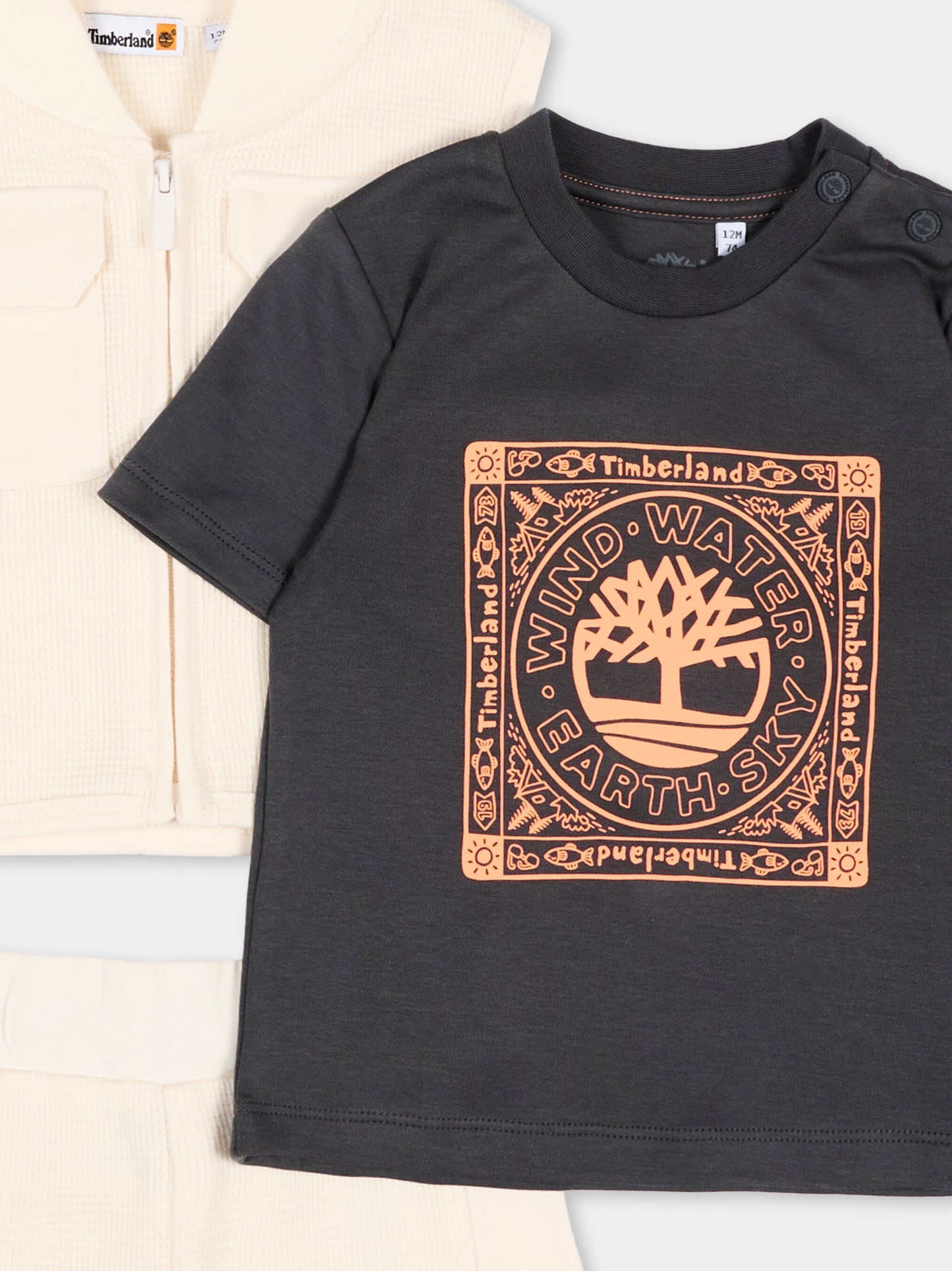 Completo sportivo avorio per neonato con logo,Timberland,T60889 127