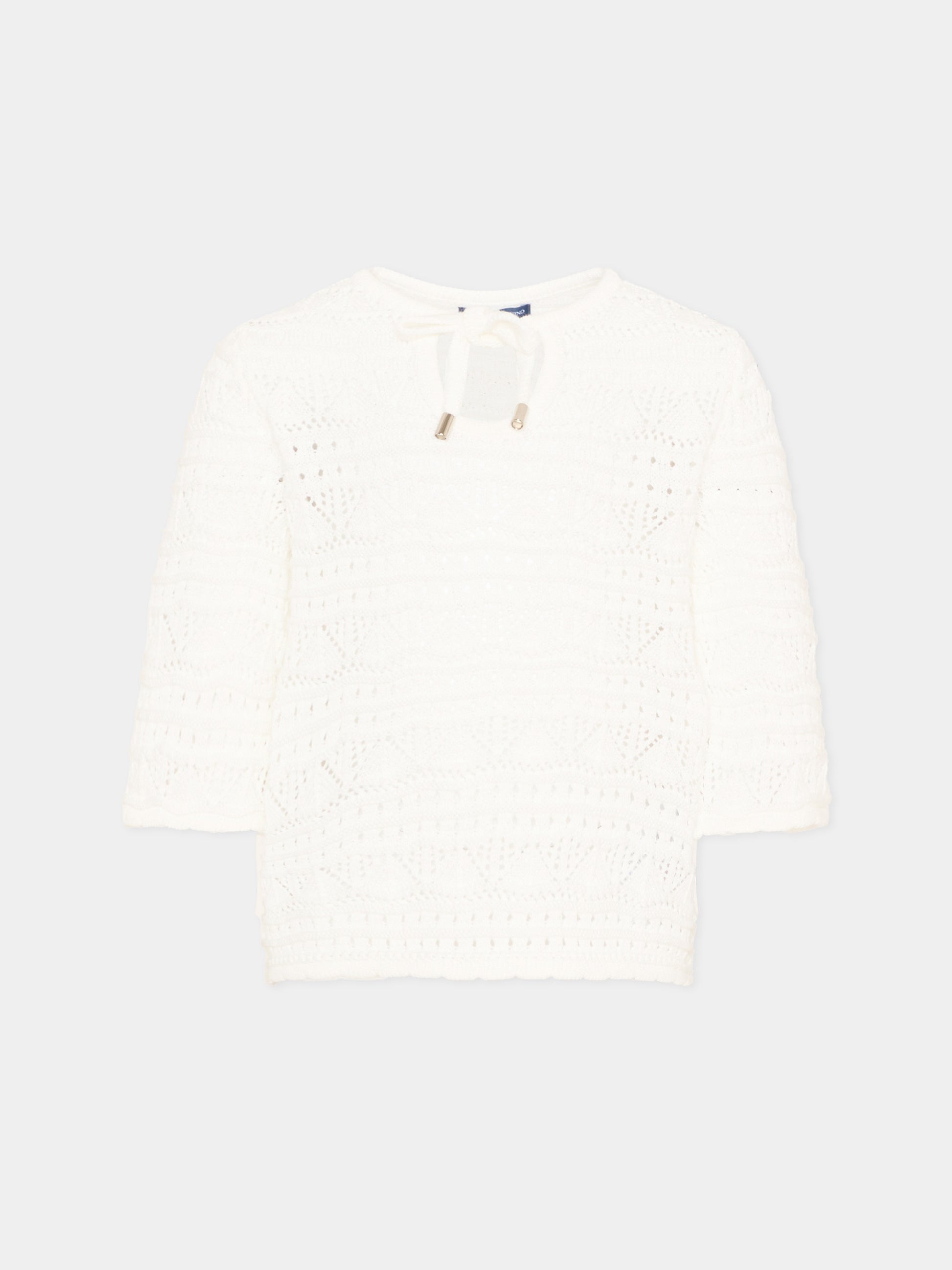 Maglione avorio crochet per bambina,Ermanno Scervino Junior,Z9G604 - 7085 - 0001