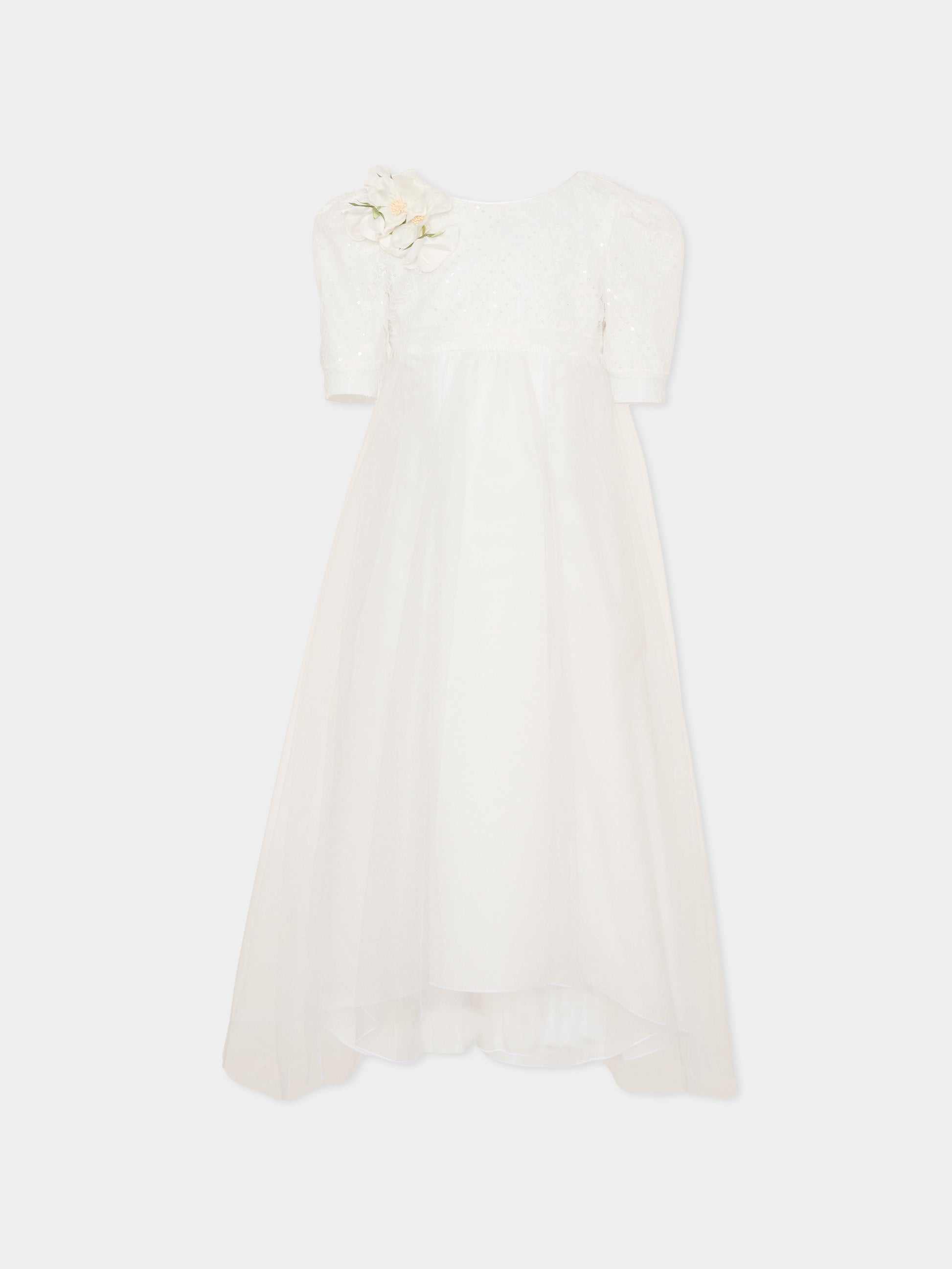 Vestito bianco per bambina con ricami,Monnalisa,71G906 - 7910 - 0001