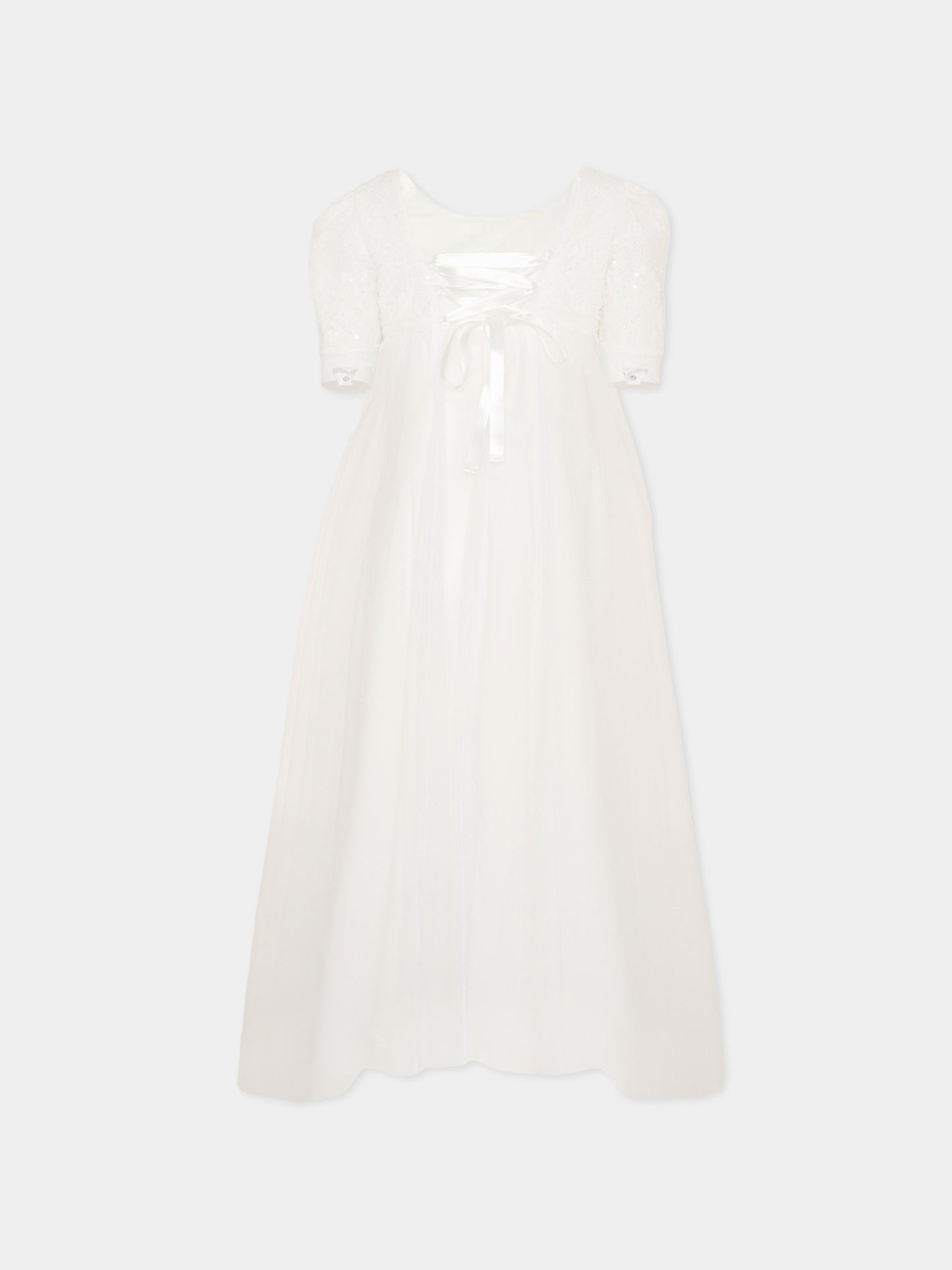 Vestito bianco per bambina con ricami,Monnalisa,71G906 - 7910 - 0001