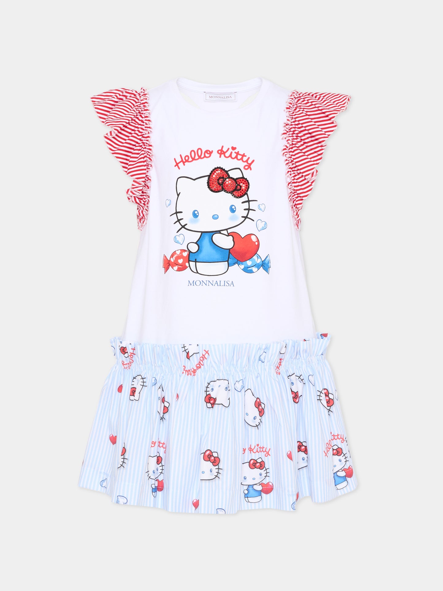 Vestito bianco per bambina con Hello Kitty,Monnalisa,11G917 - 7201 - 0099