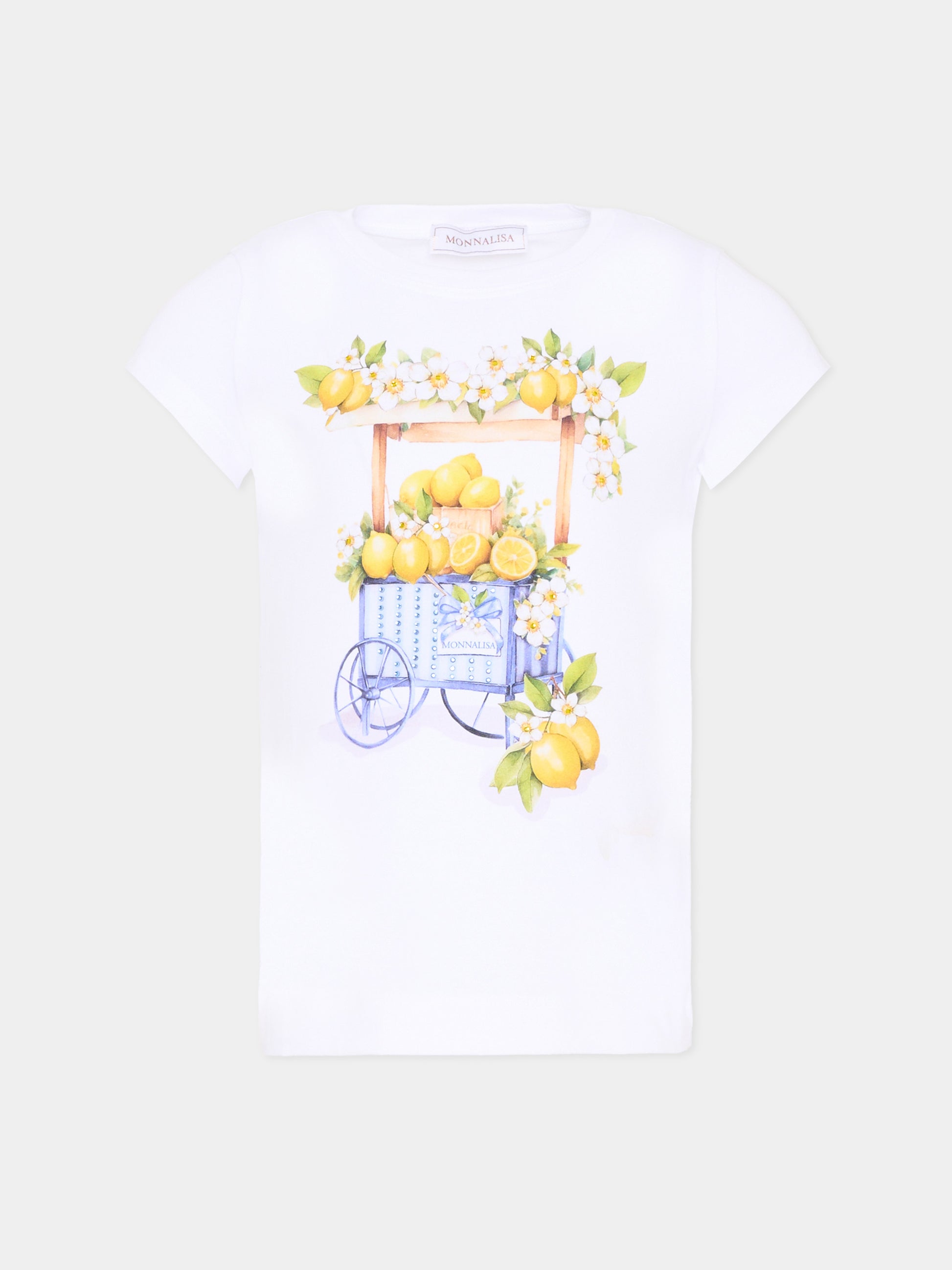 T-Shirt bianca per bambina con limoni,Monnalisa,11G624 - 7201 - 0099