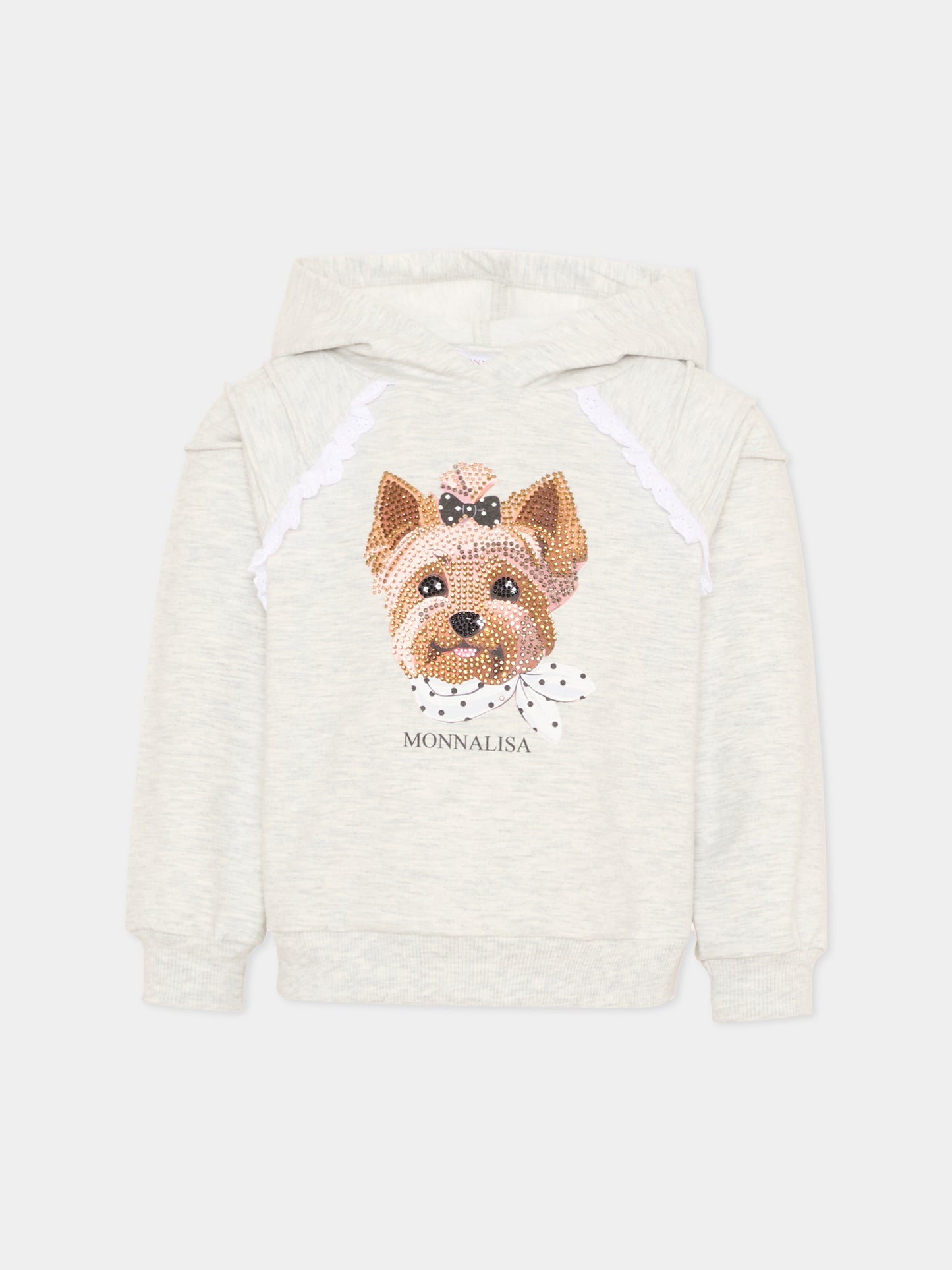 Felpa grigia per bambina con cane strass,Monnalisa,19G612 - 7031 - 0032