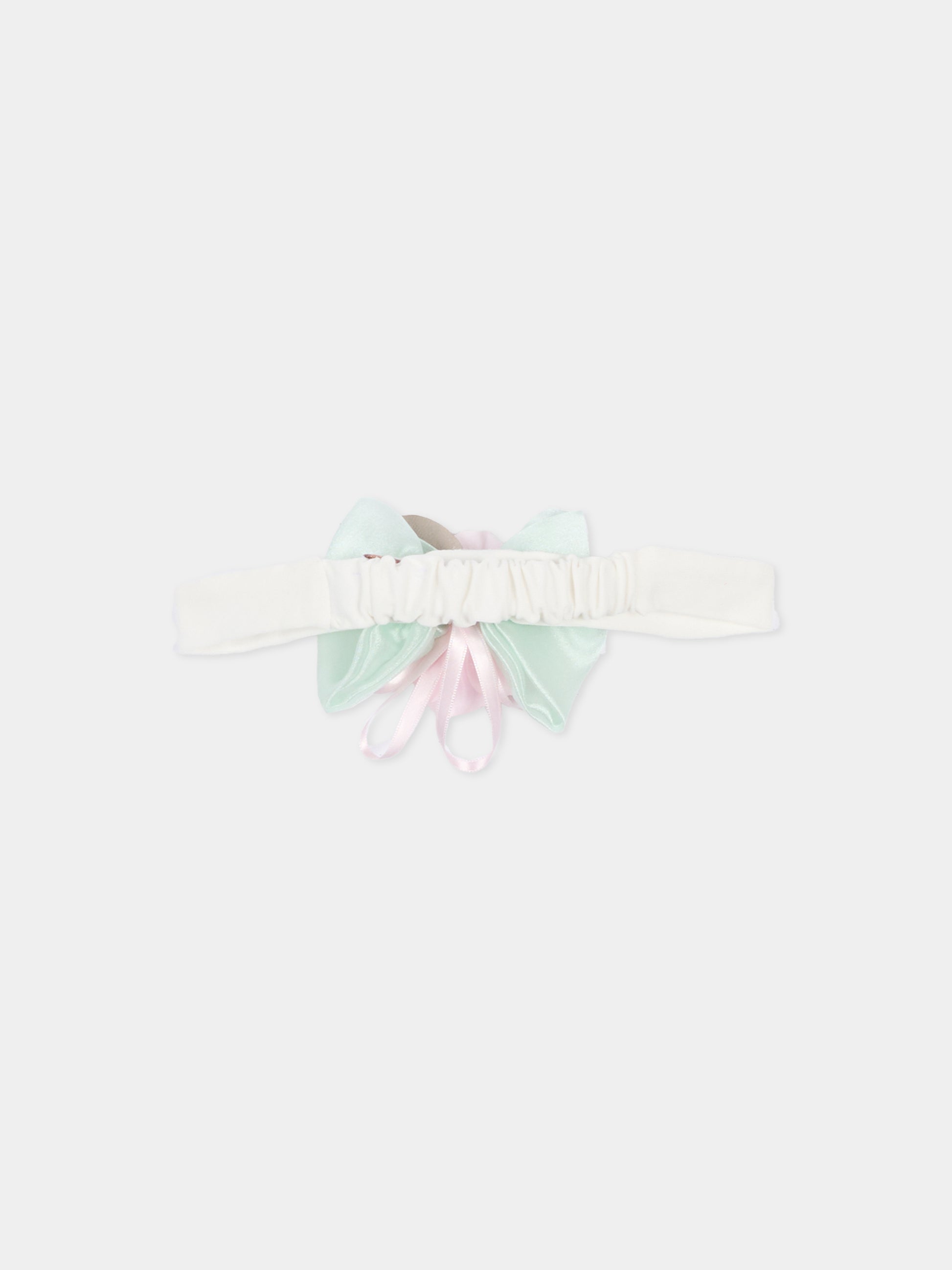 Fascia avorio per bambina con rosa,Monnalisa,73G005 - 7201 - 0120
