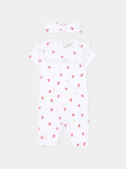 Pagliaccetto bianco per neonata con fragole,Monnalisa,35G517 - 7082 - 9944