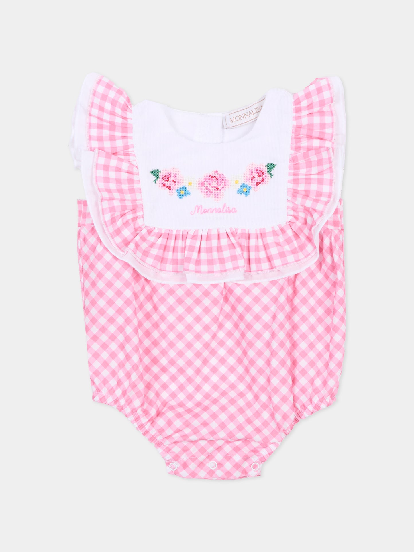 Pagliaccetto rosa per neonata con fiori ricamati,Monnalisa,35G203 - 7011 - 9990