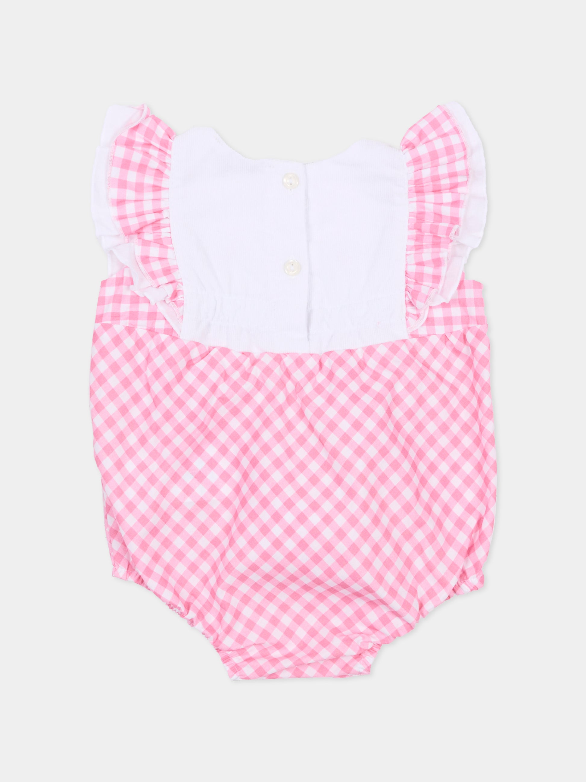 Pagliaccetto rosa per neonata con fiori ricamati,Monnalisa,35G203 - 7011 - 9990