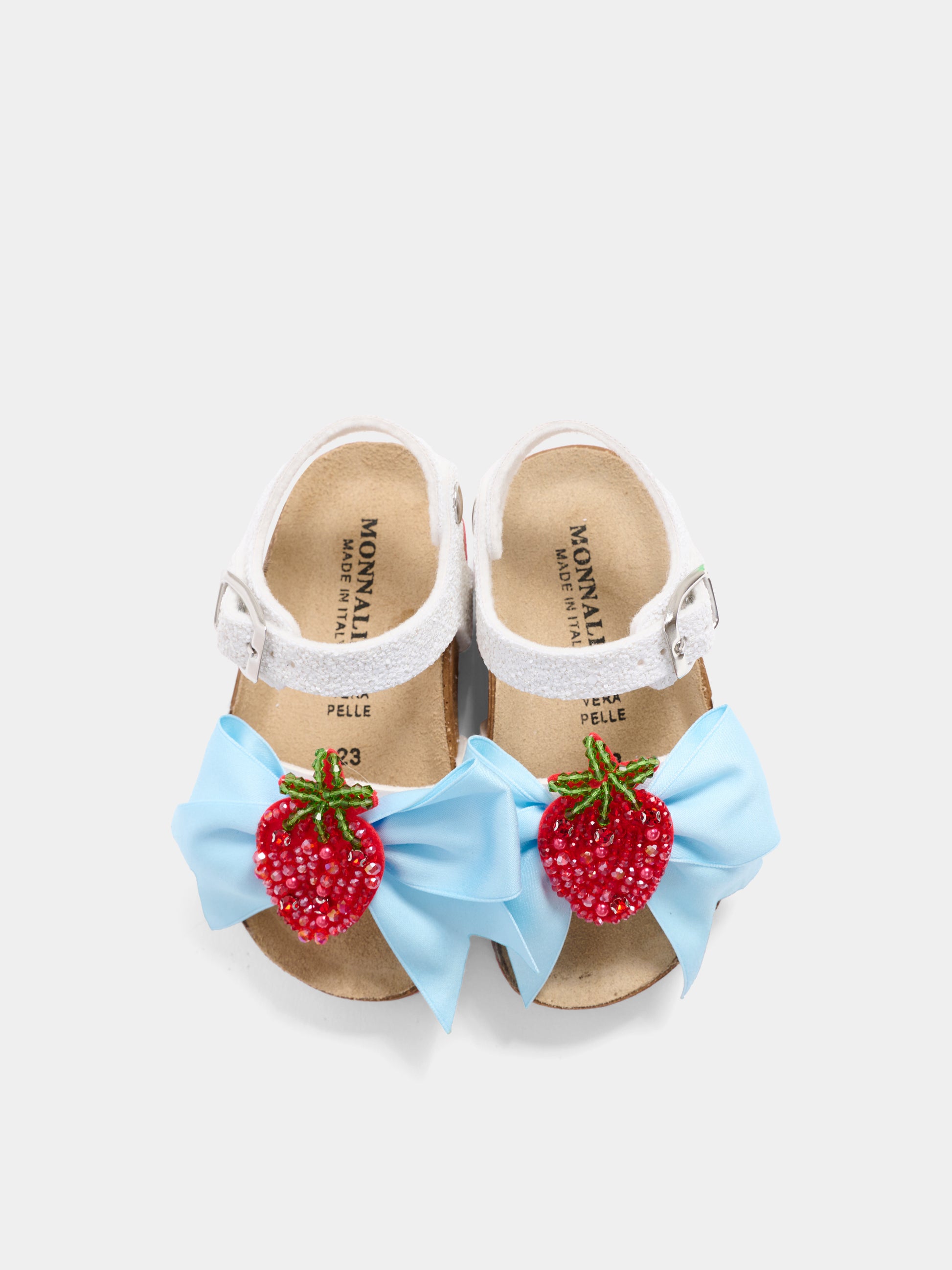 Sandali bianchi per neonata e bambina con fragola,Monnalisa,83G007 - 7708 - 9944