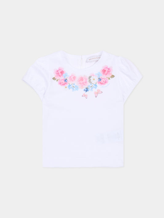 T-shirt bianca per neonata con stampa floreale,Monnalisa,31G600 - 7206 - 0099