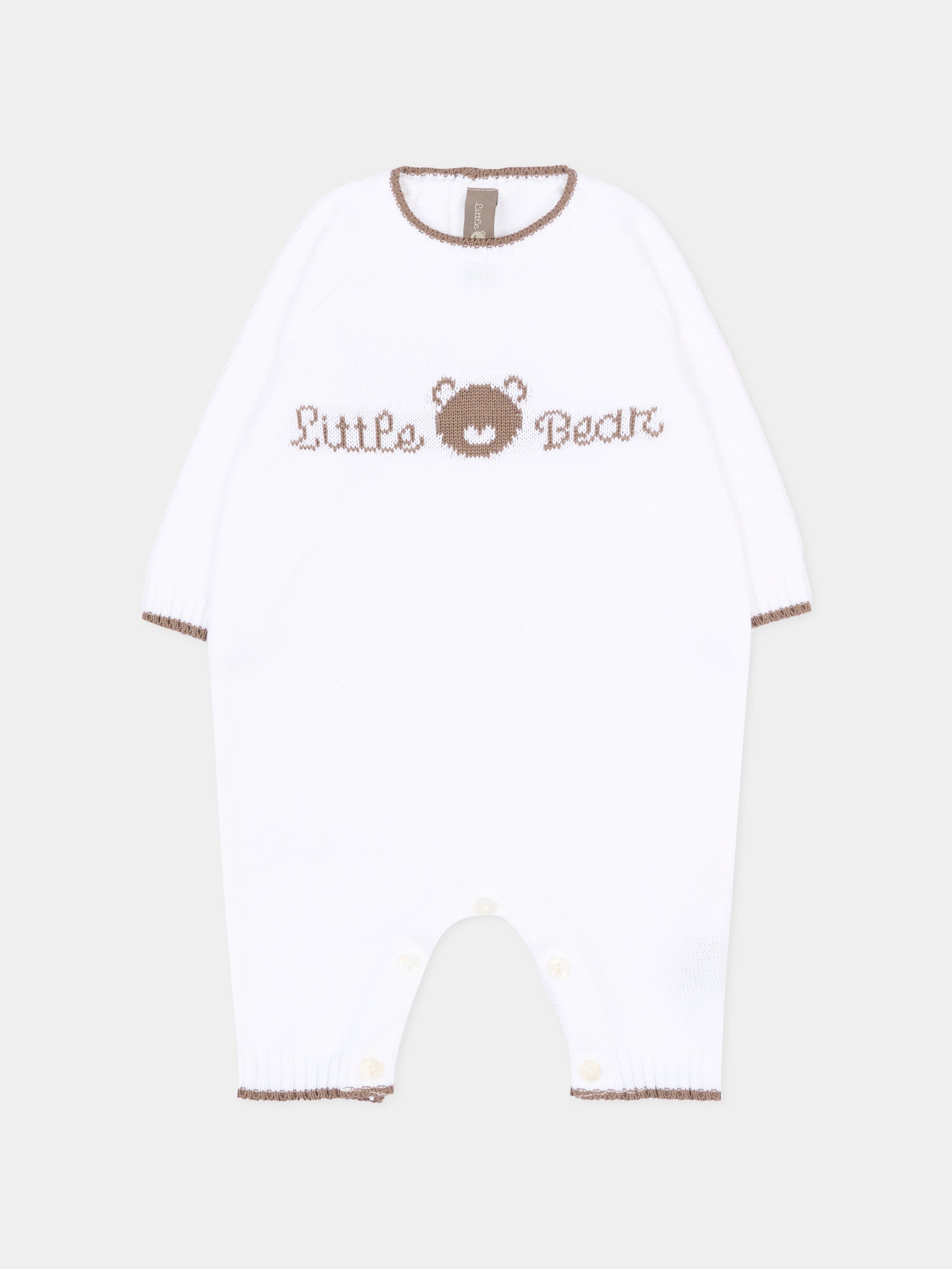 Tutina bianca per neonati con logo,Little Bear,3123 BCO/CACAO