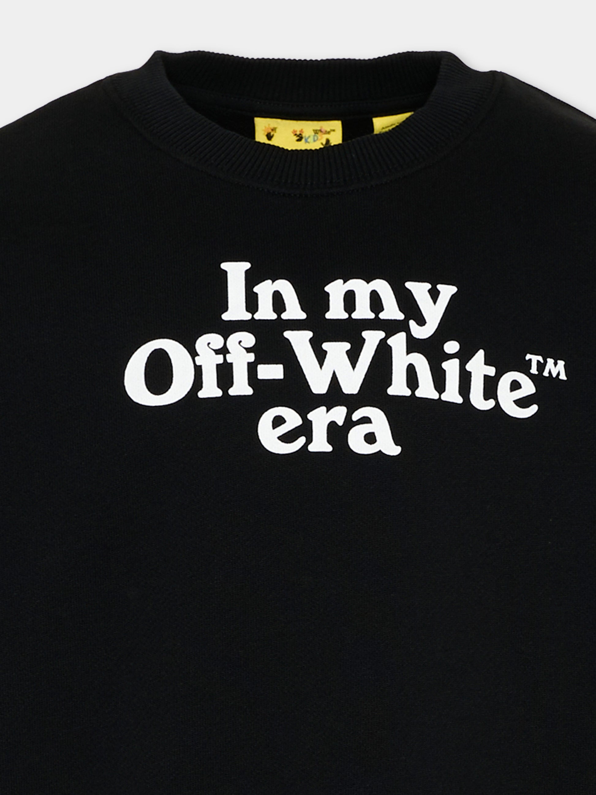 Felpa nera per bambini con logo,Off White,44BBA001S26F006001