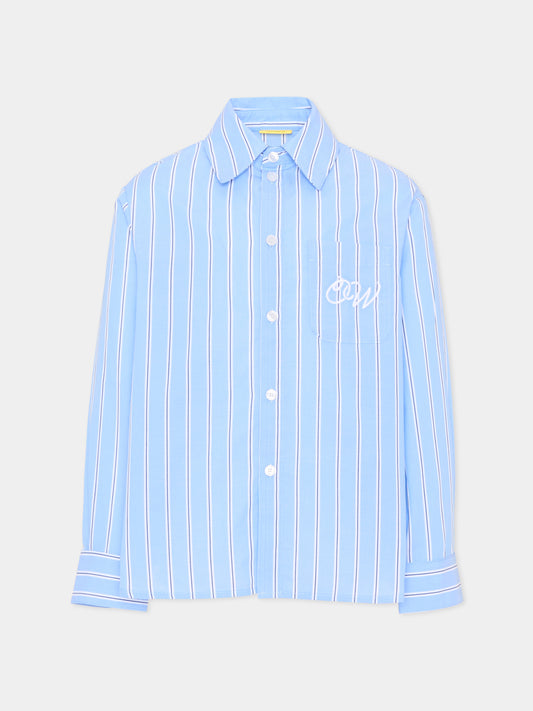 Camicia celeste a righe per bambino,Off White,44BGA00AS26F002430