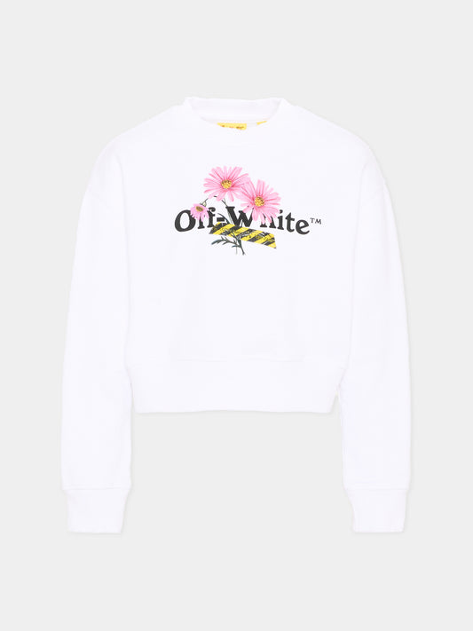 Felpa bianca per bambina con fiori,Off White,44GBA013S26F001100